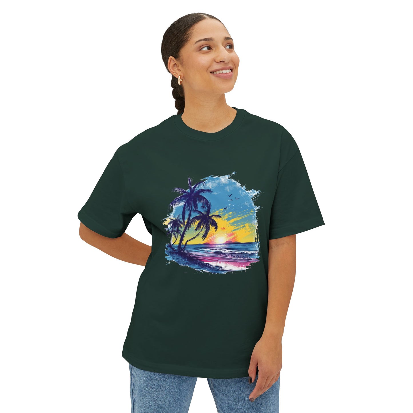 Sunset Beach Vibes Unisex Oversized Boxy Tee