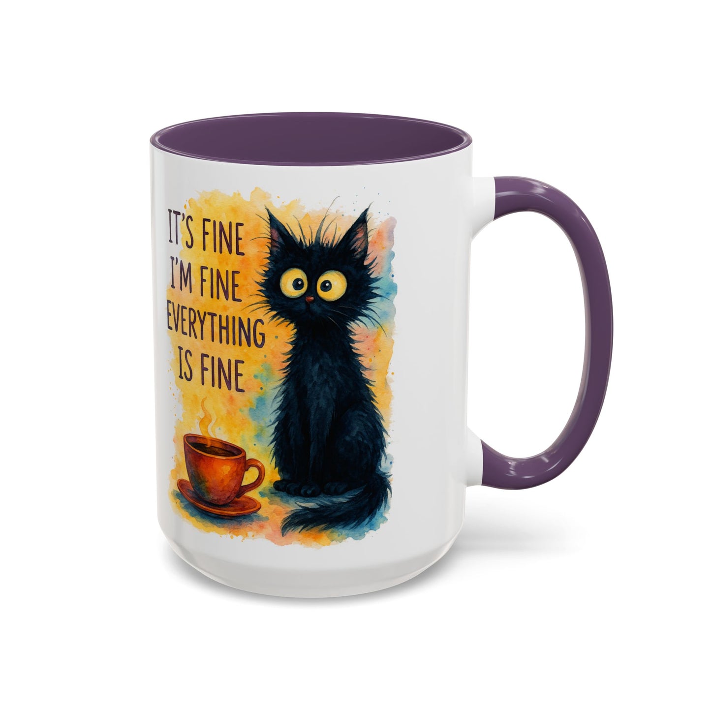 Whimsical Cat Accent Coffee Mug - 'It's Fine, I'm Fine, Everything is Fine'