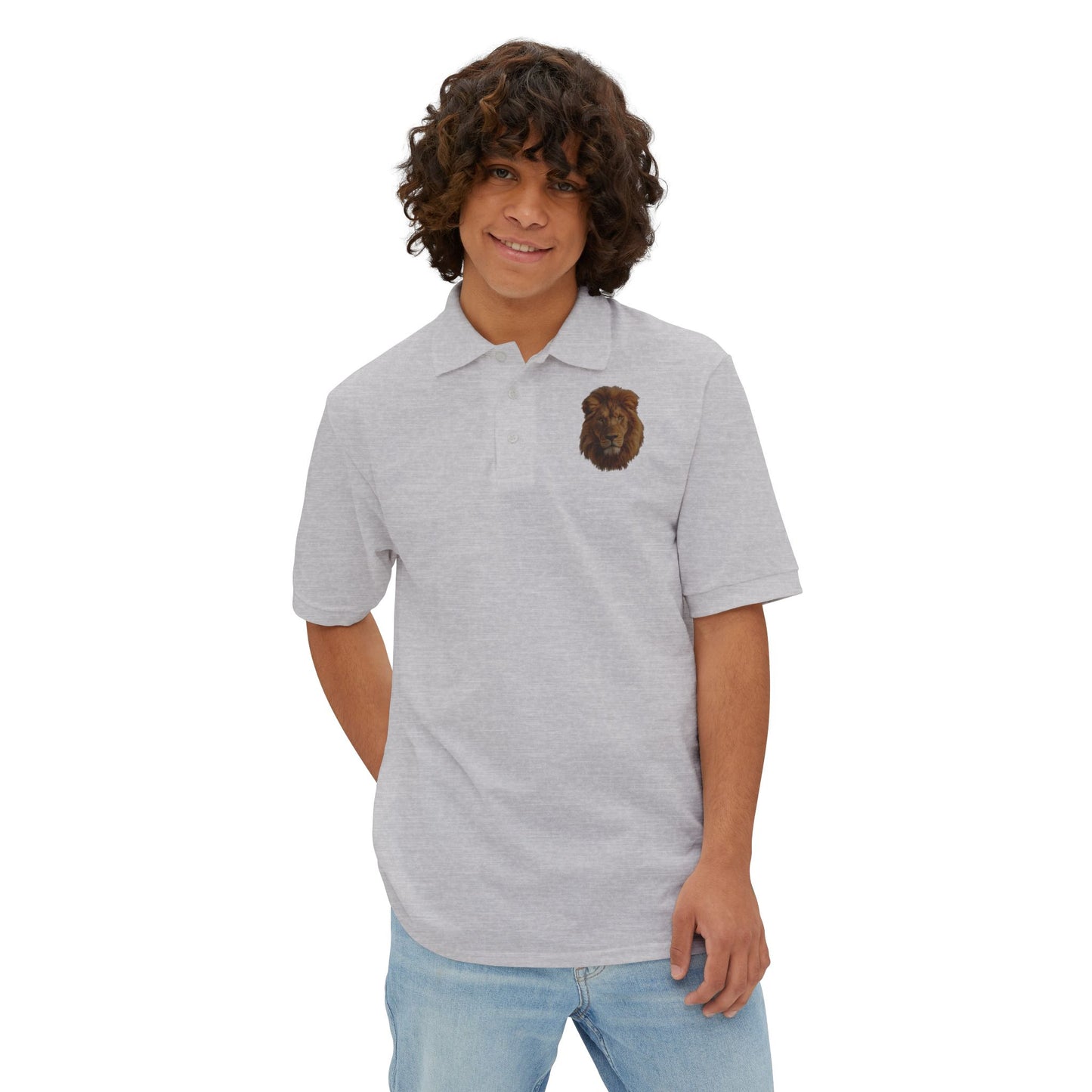 Men's Piqué Polo Striking Lion Design