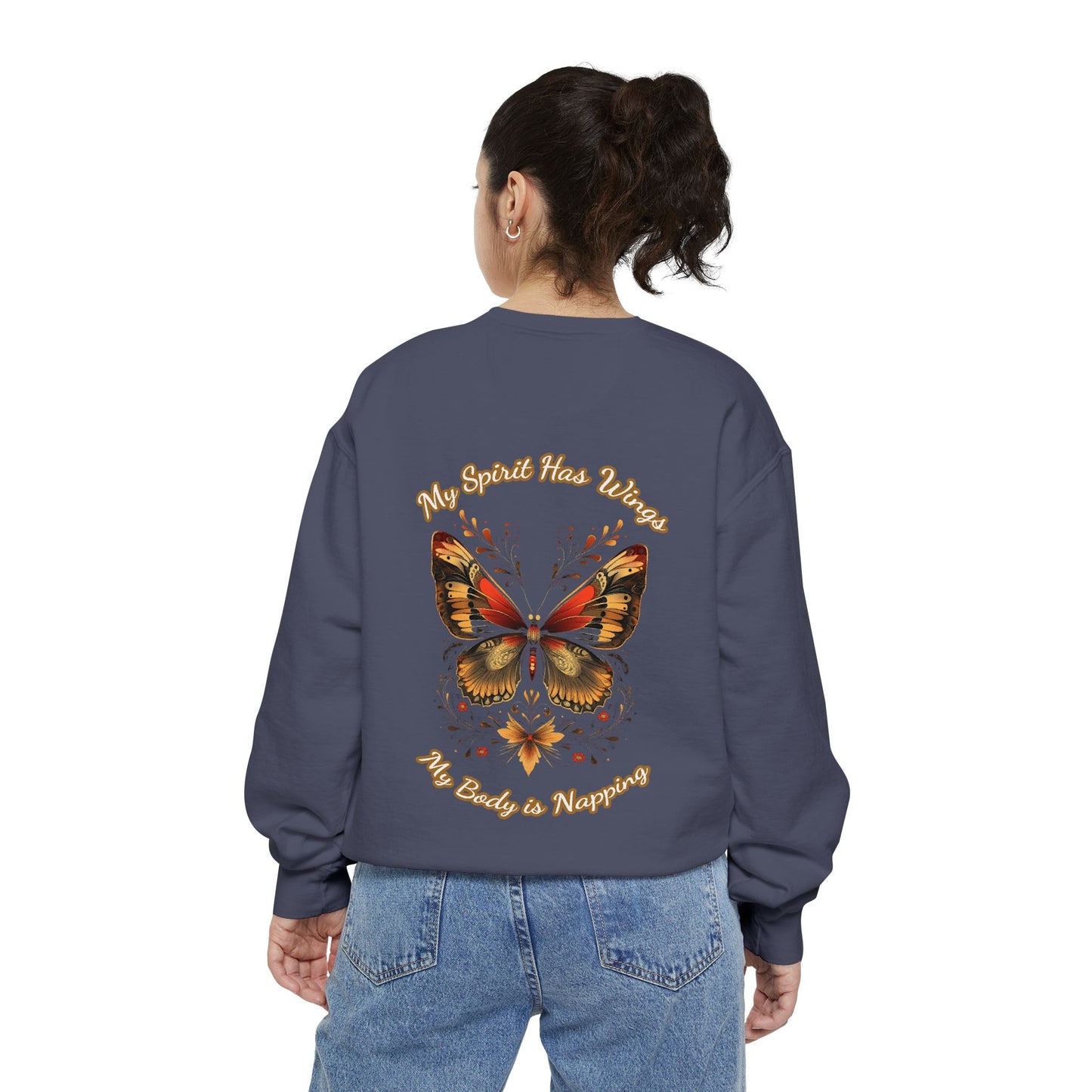 Butterfly Design Unisex Garment-Dyed Sweatshirt - Butterfly Sweatshirt