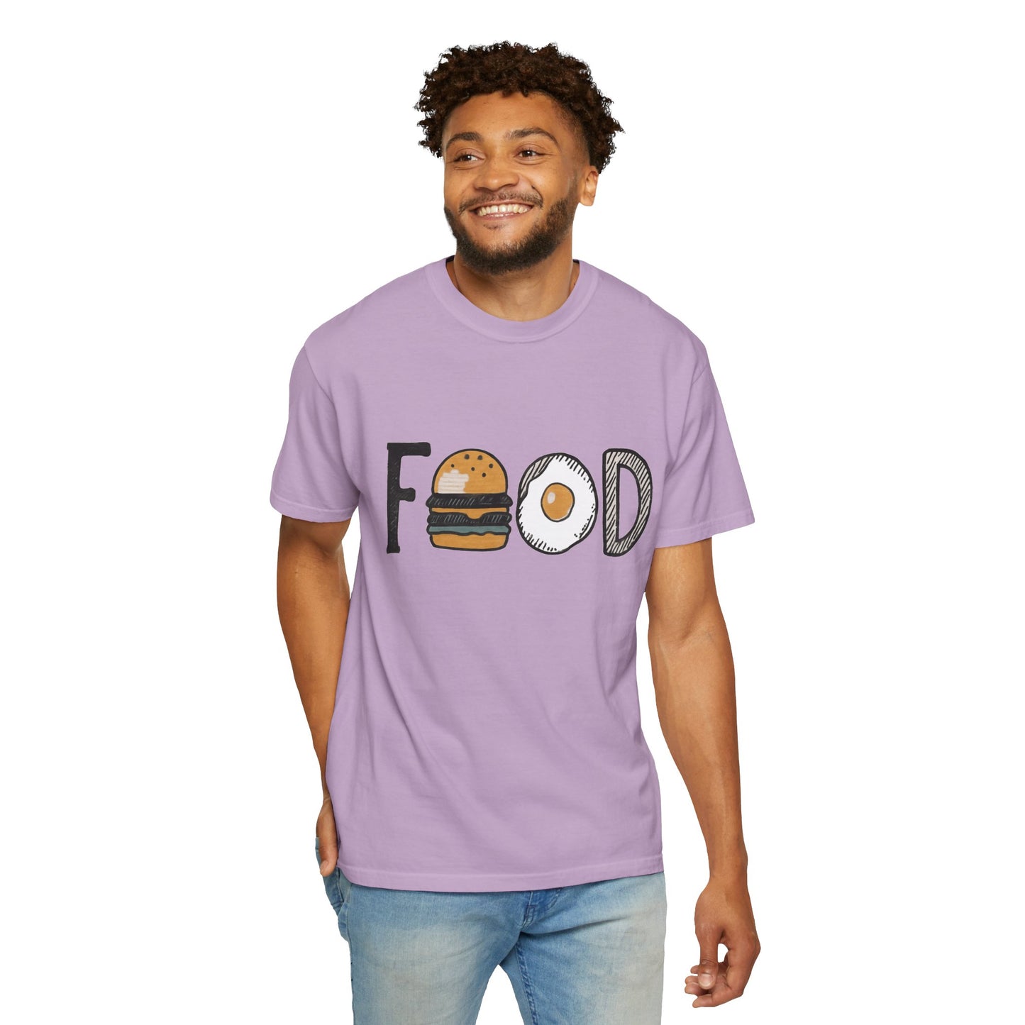 Food Unisex Garment-Dyed T-Shirt | Fun Burger & Egg Graphic