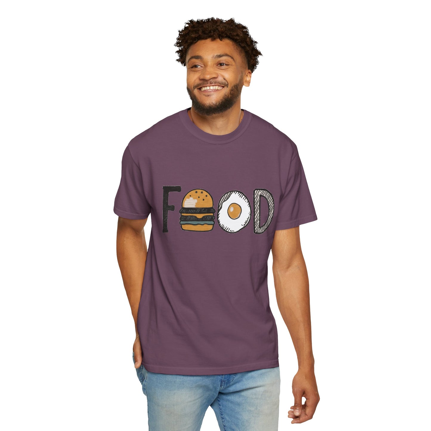Food Unisex Garment-Dyed T-Shirt | Fun Burger & Egg Graphic