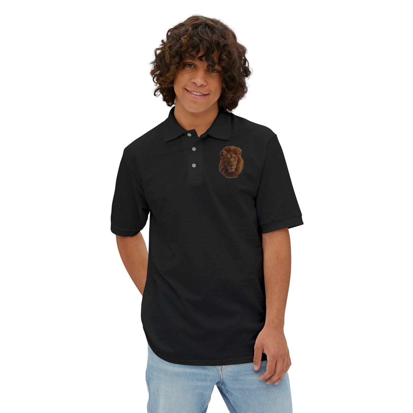 Men's Piqué Polo Striking Lion Design