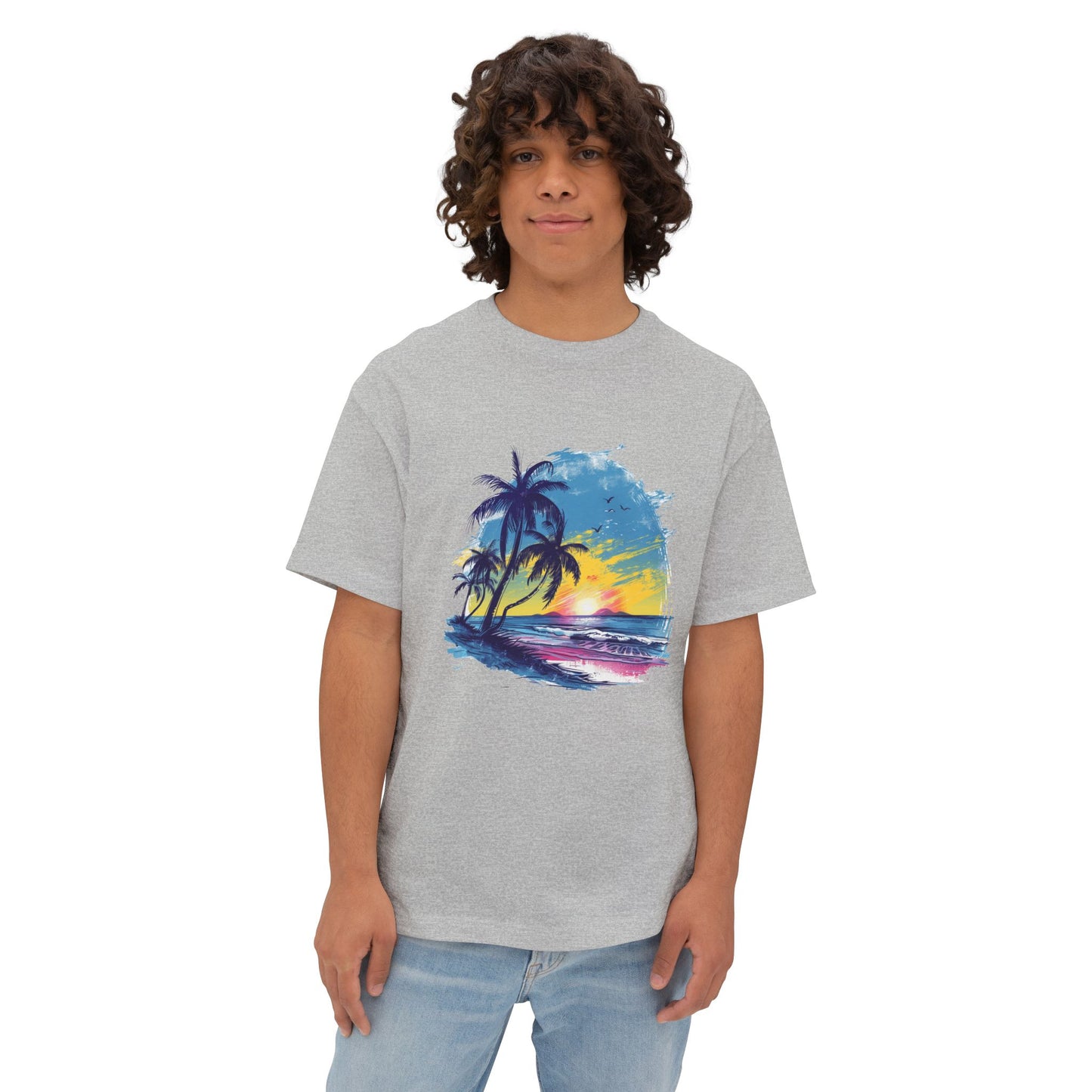 Sunset Beach Vibes Unisex Oversized Boxy Tee