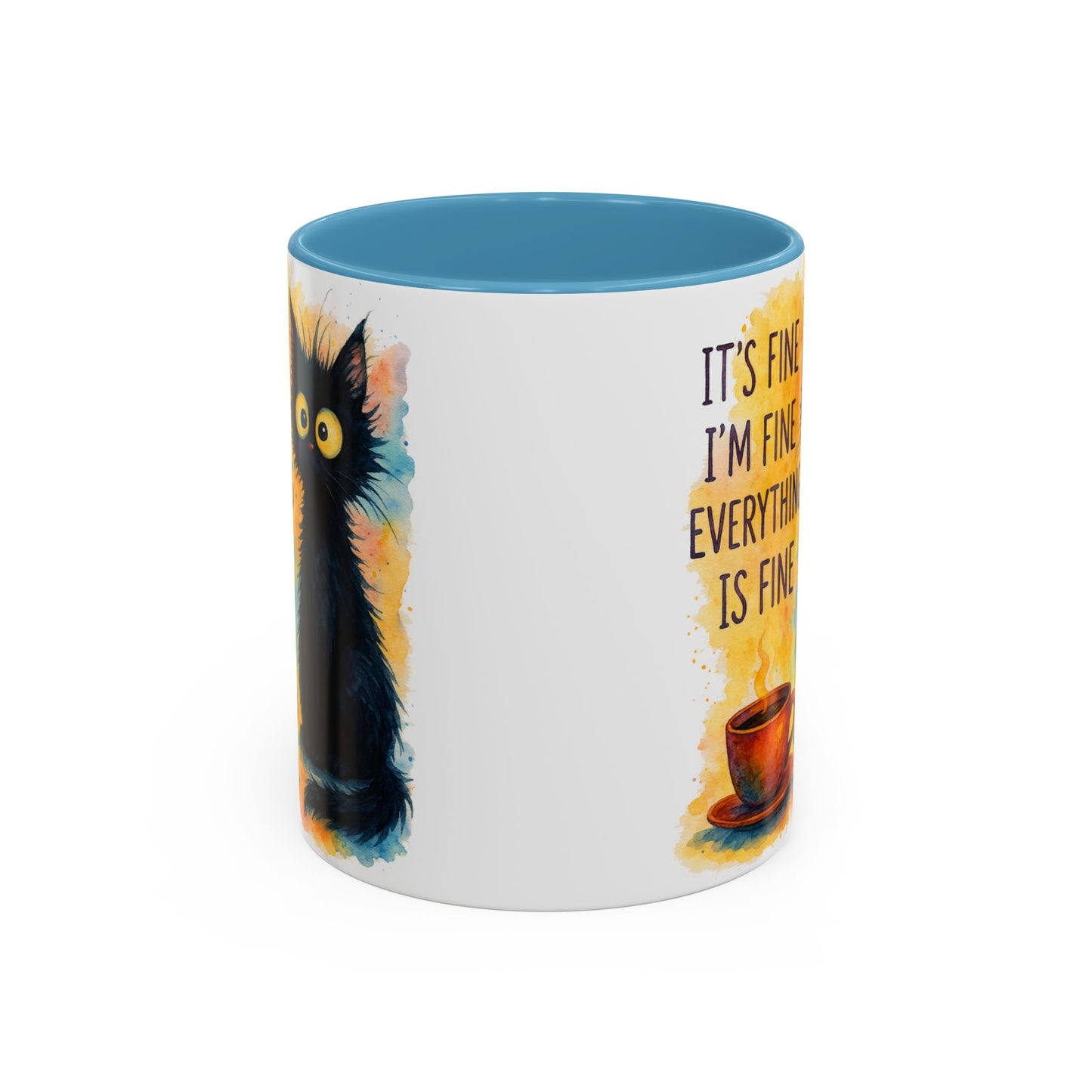 Whimsical Cat Accent Coffee Mug - 'It's Fine, I'm Fine, Everything is Fine'