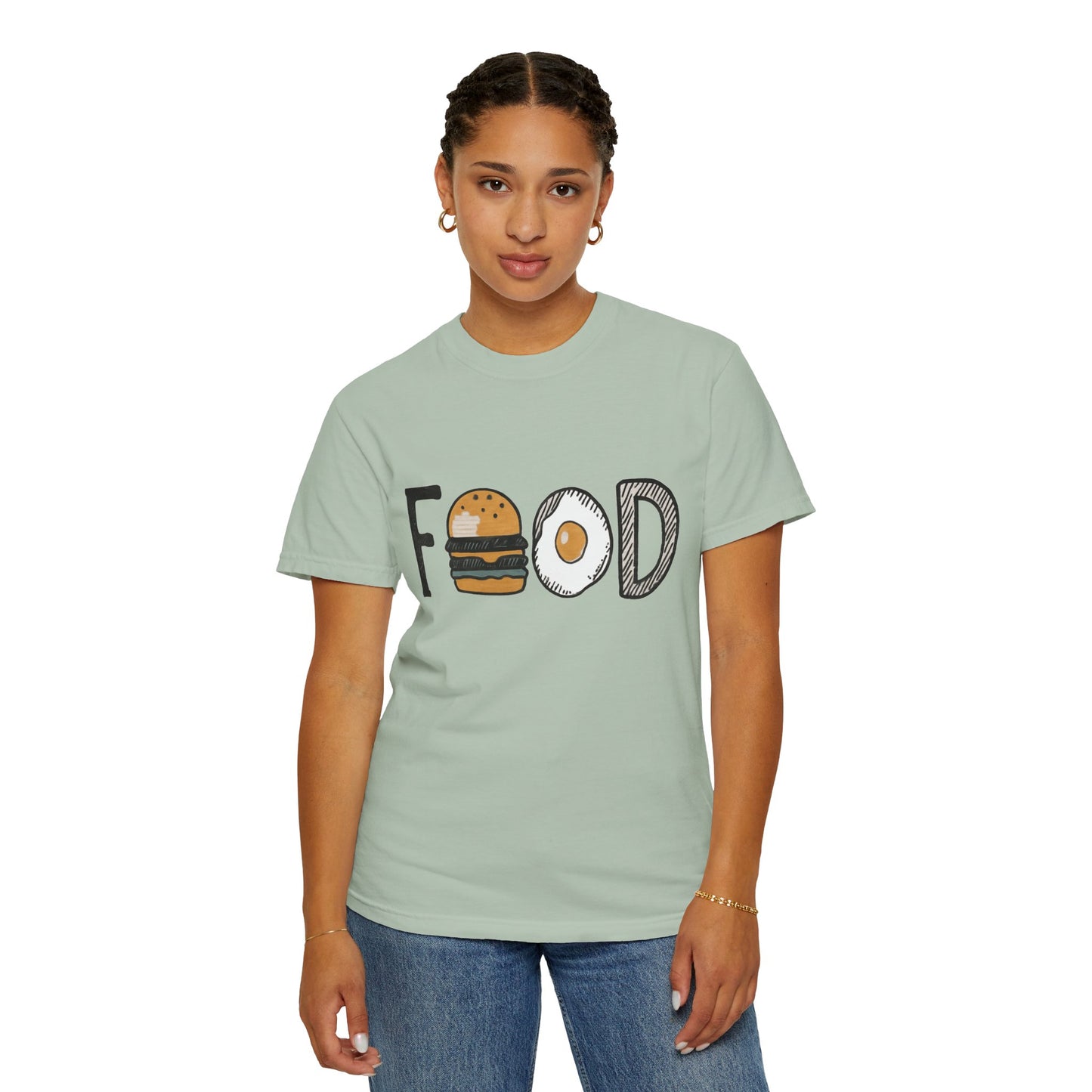 Food Unisex Garment-Dyed T-Shirt | Fun Burger & Egg Graphic