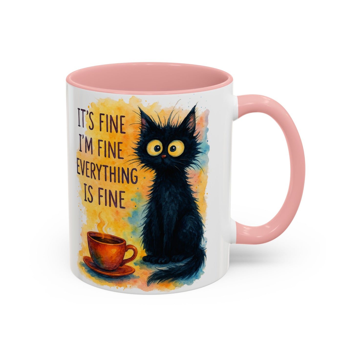 Whimsical Cat Accent Coffee Mug - 'It's Fine, I'm Fine, Everything is Fine'
