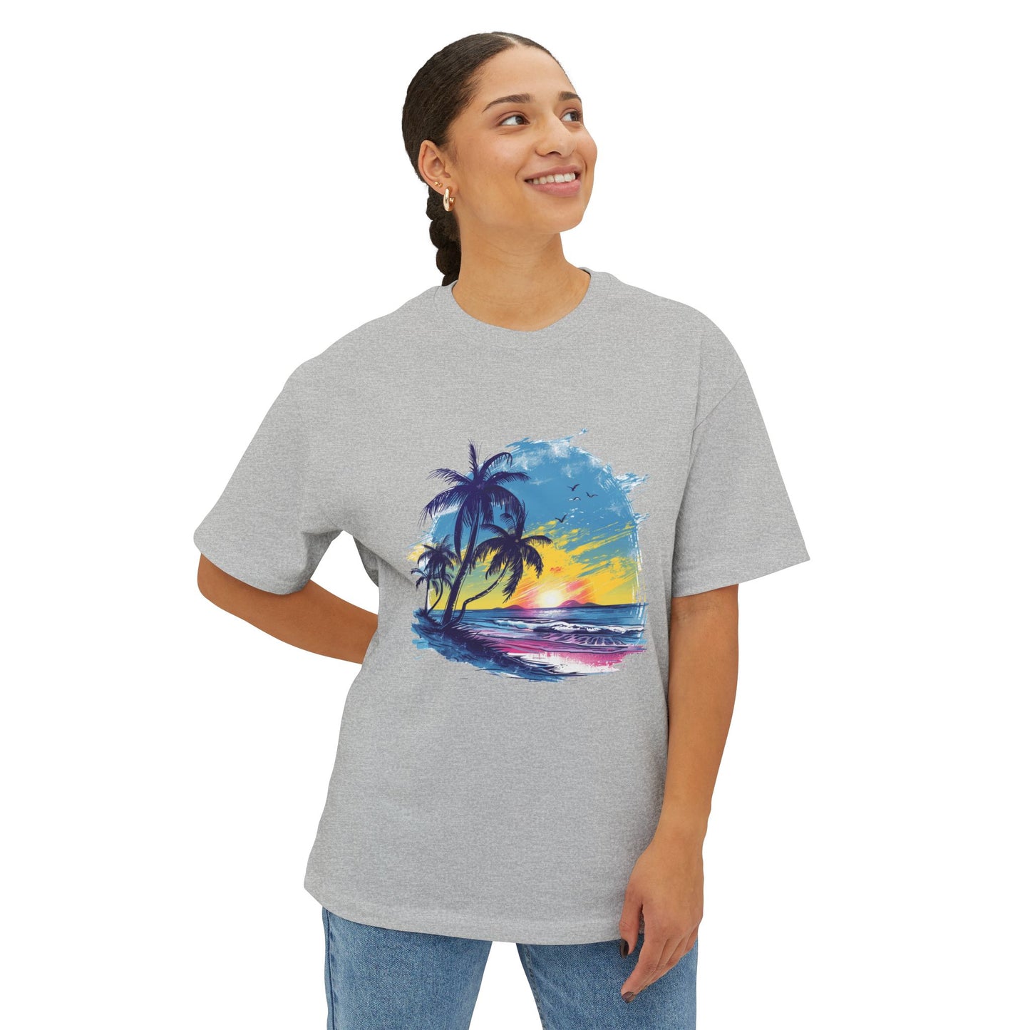 Sunset Beach Vibes Unisex Oversized Boxy Tee