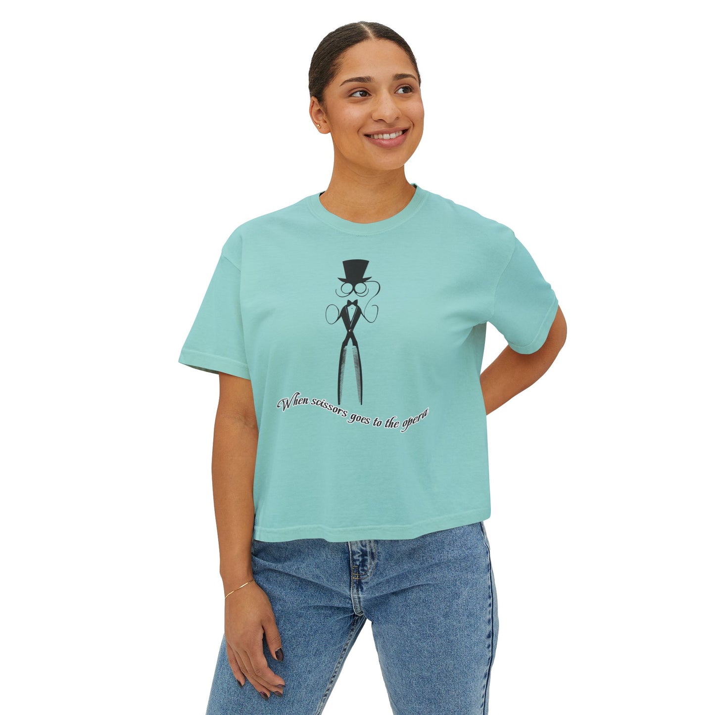 Stylish Women's Boxy Tee with Elegantly Dressed Graphic - Scissors design T-shirt