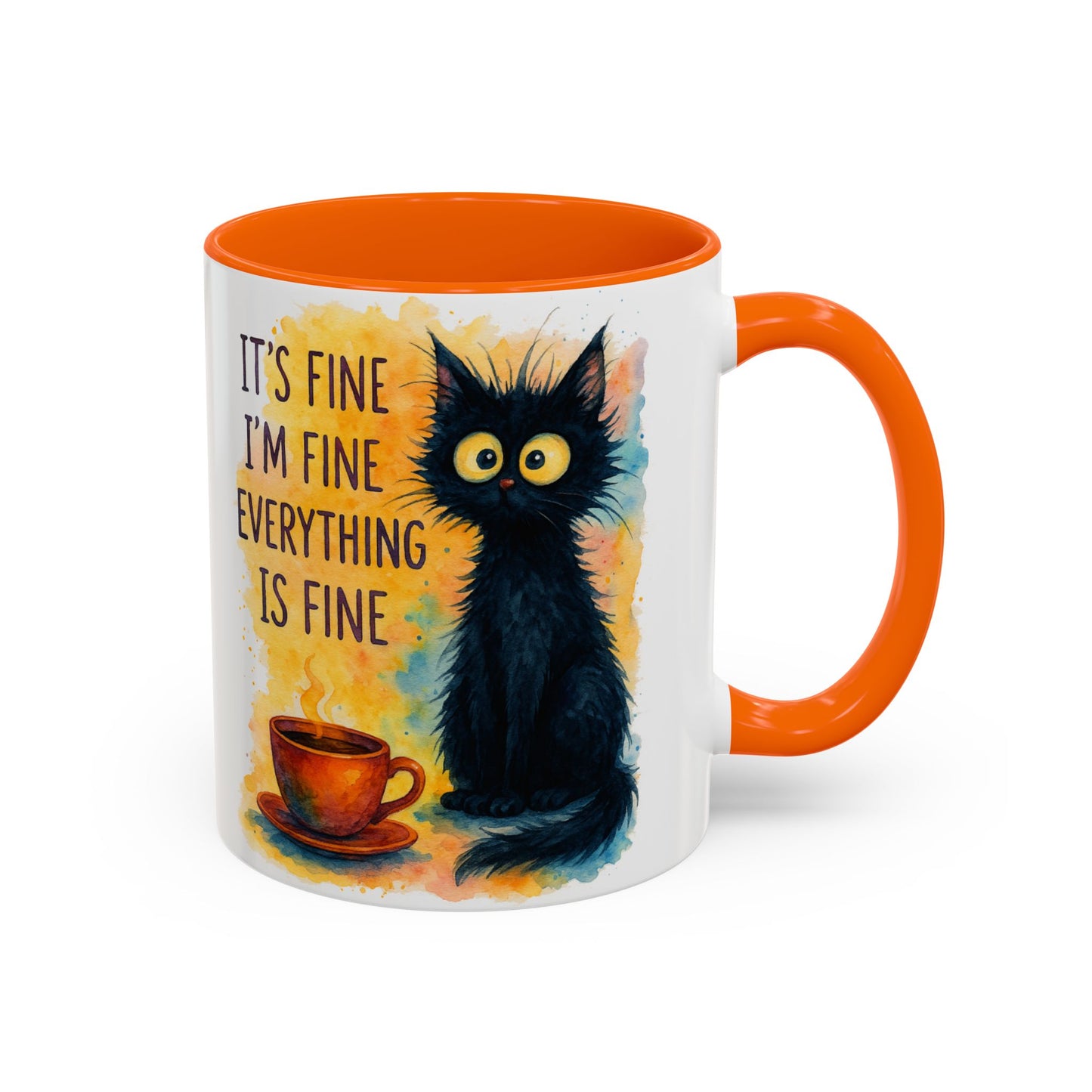 Whimsical Cat Accent Coffee Mug - 'It's Fine, I'm Fine, Everything is Fine'