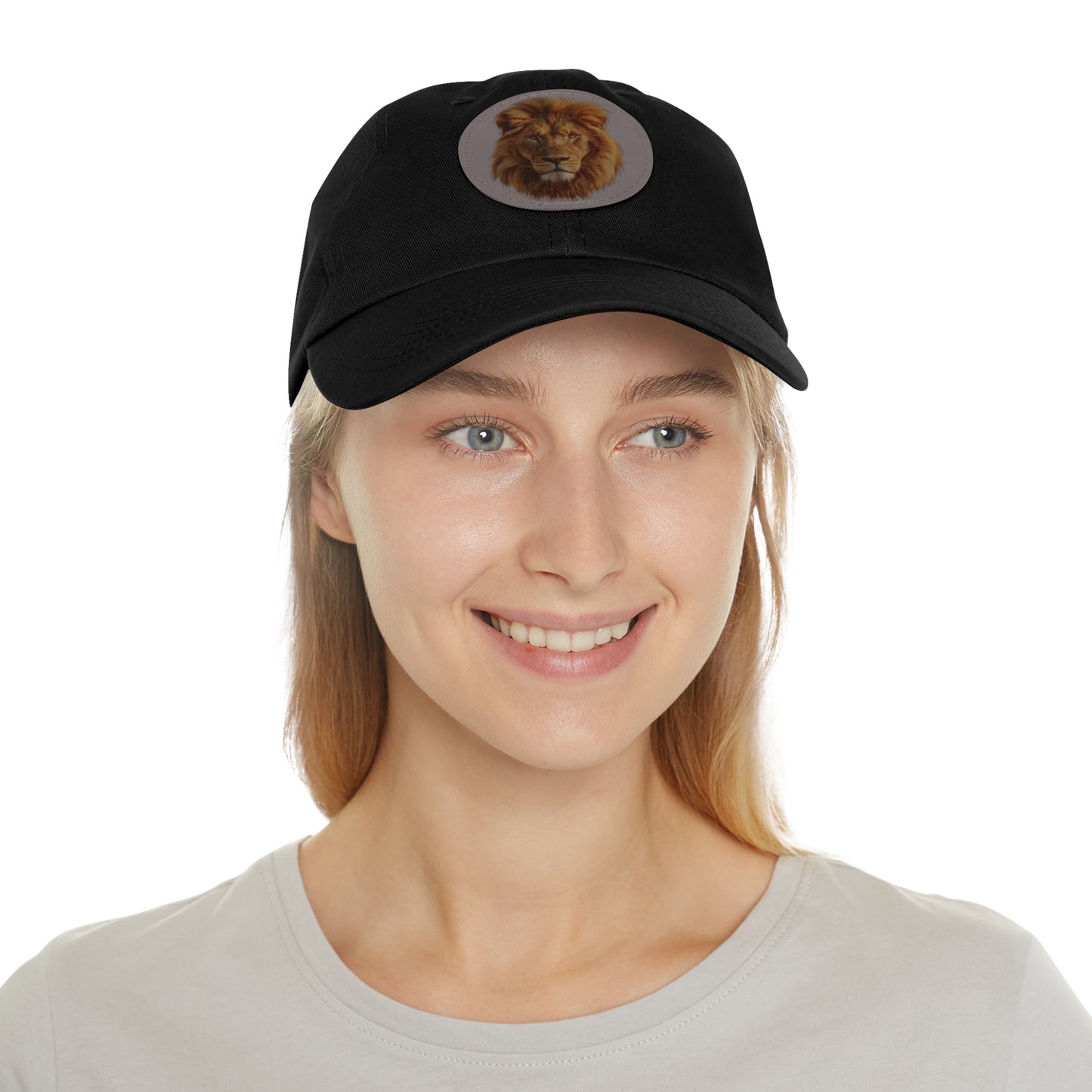 Lion Design Dad Hat with Leather Patch – Stylish Casual Hat for Animal Lovers
