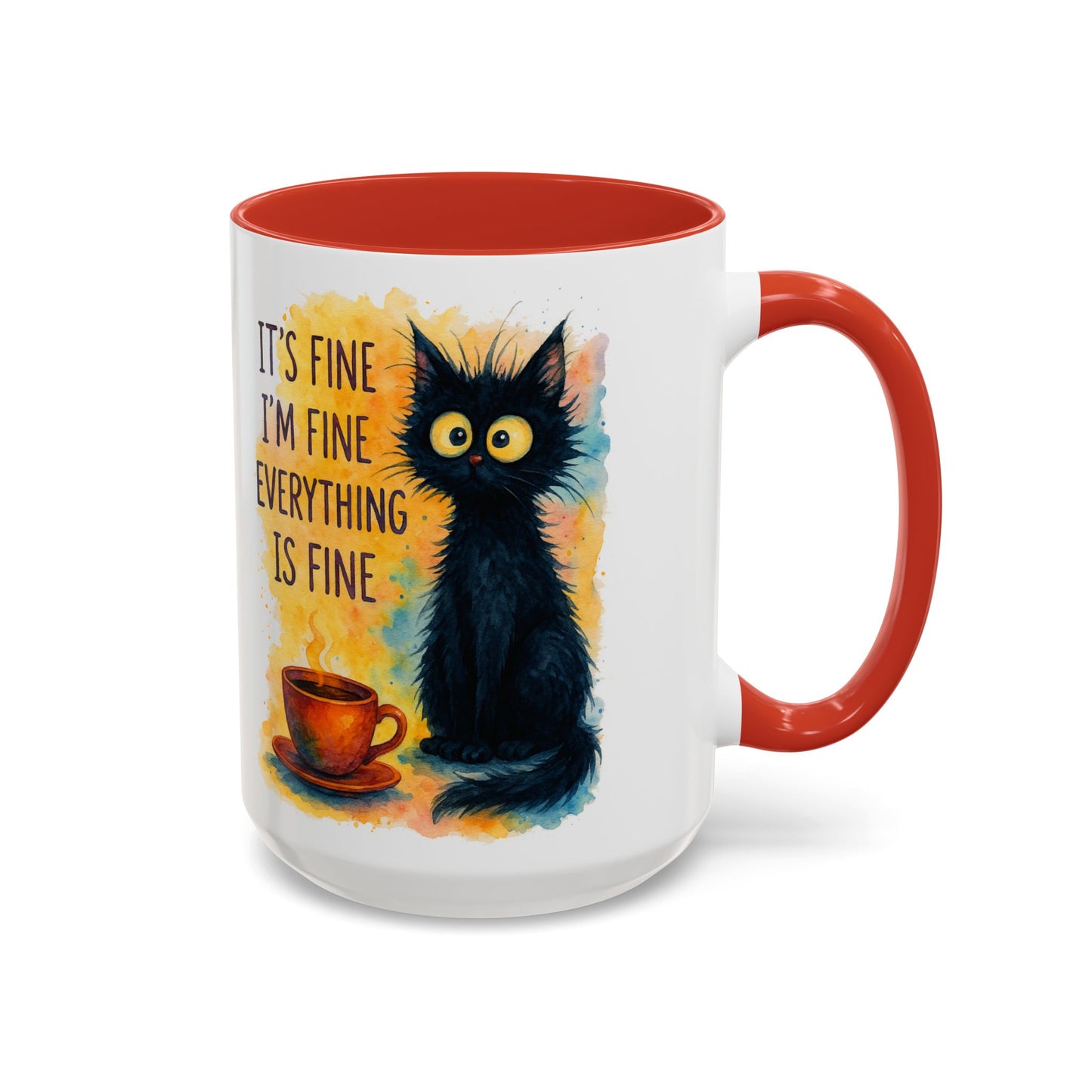 Whimsical Cat Accent Coffee Mug - 'It's Fine, I'm Fine, Everything is Fine'