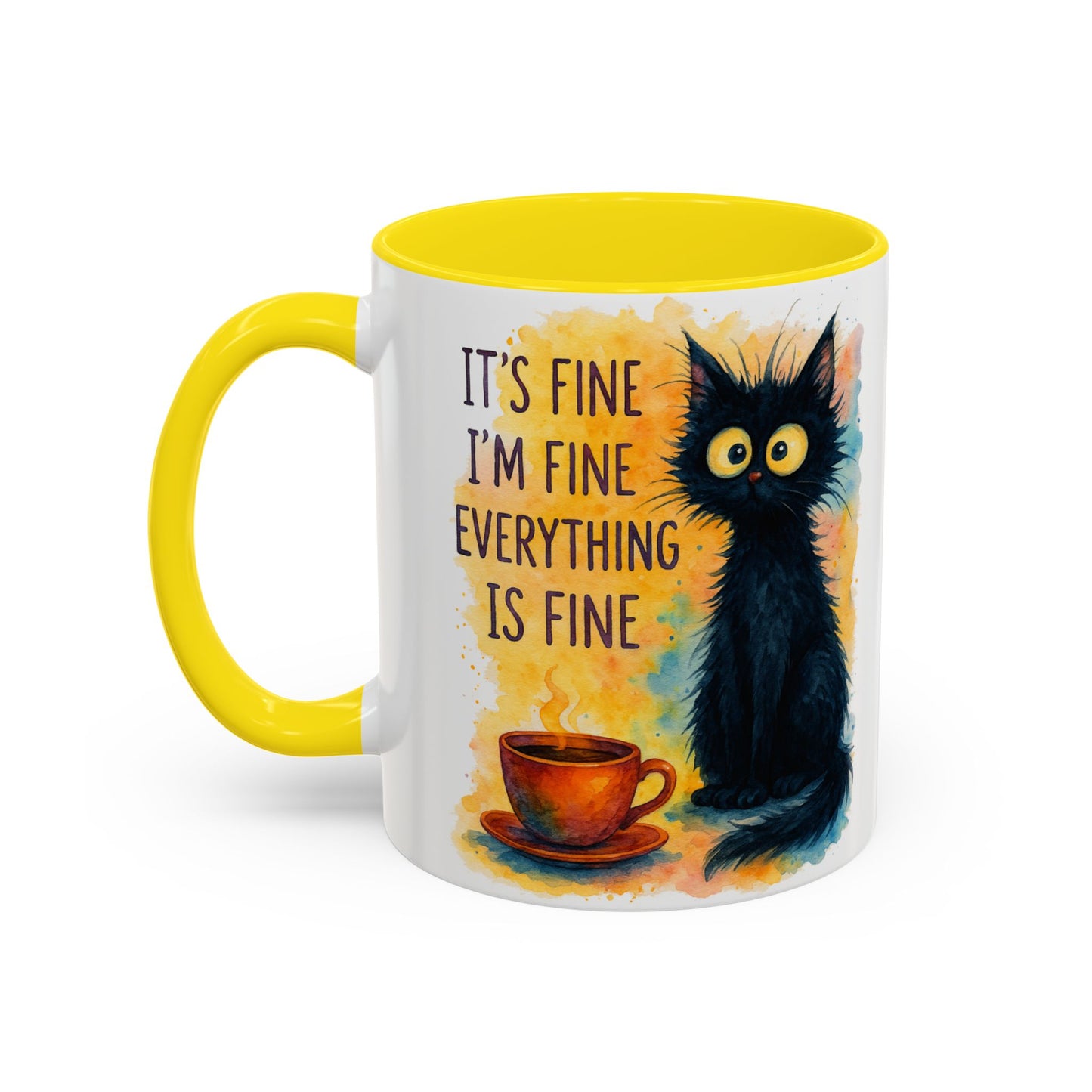 Whimsical Cat Accent Coffee Mug - 'It's Fine, I'm Fine, Everything is Fine'