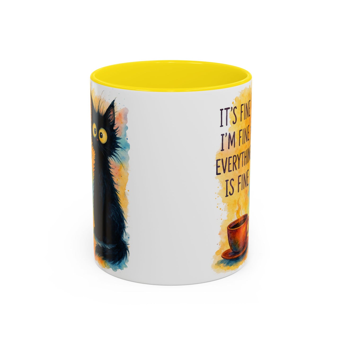 Whimsical Cat Accent Coffee Mug - 'It's Fine, I'm Fine, Everything is Fine'