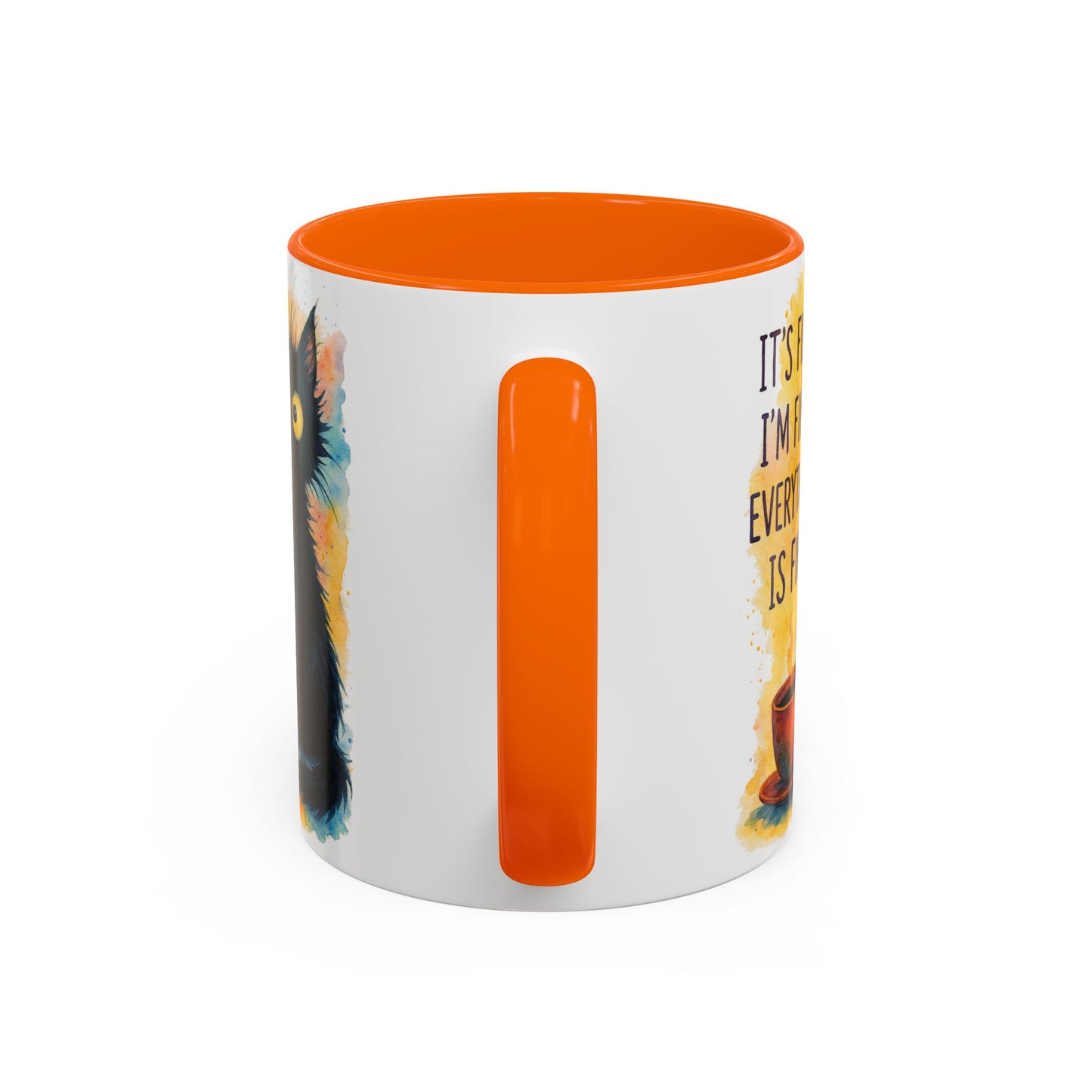 Whimsical Cat Accent Coffee Mug - 'It's Fine, I'm Fine, Everything is Fine'