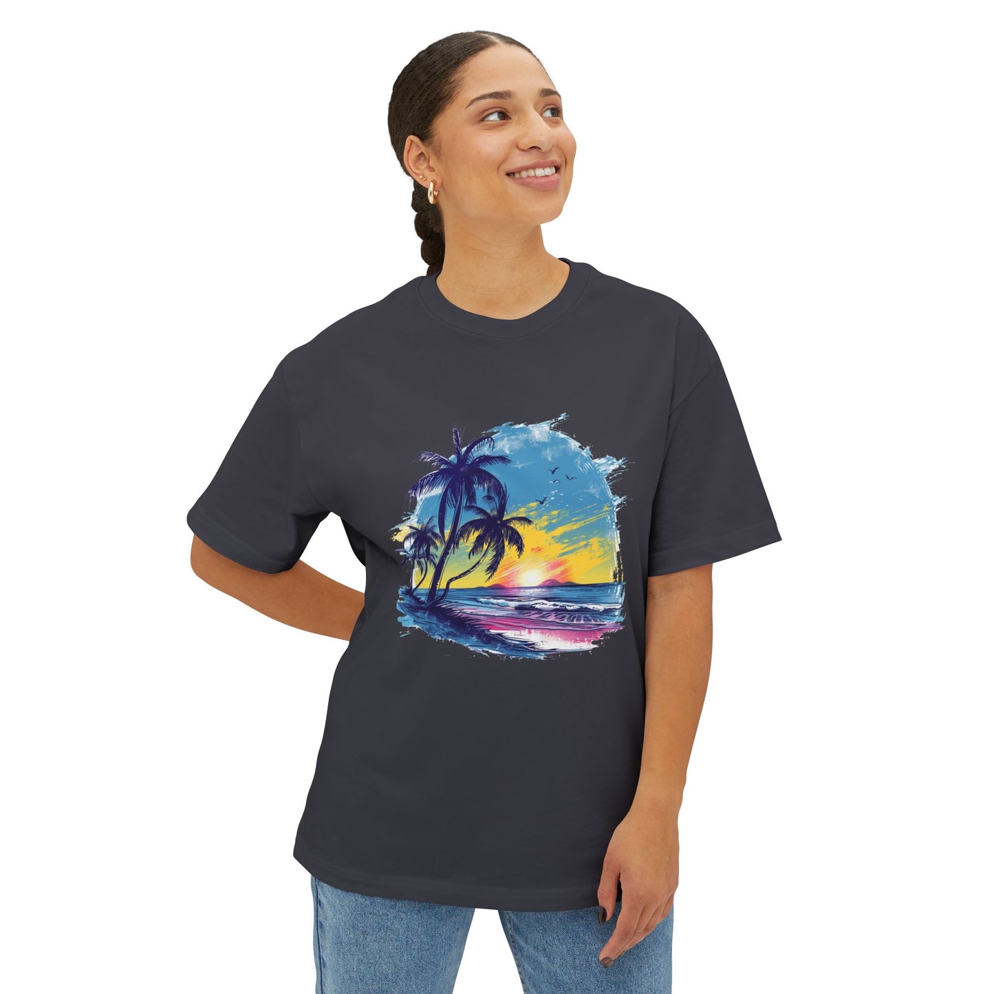 Sunset Beach Vibes Unisex Oversized Boxy Tee