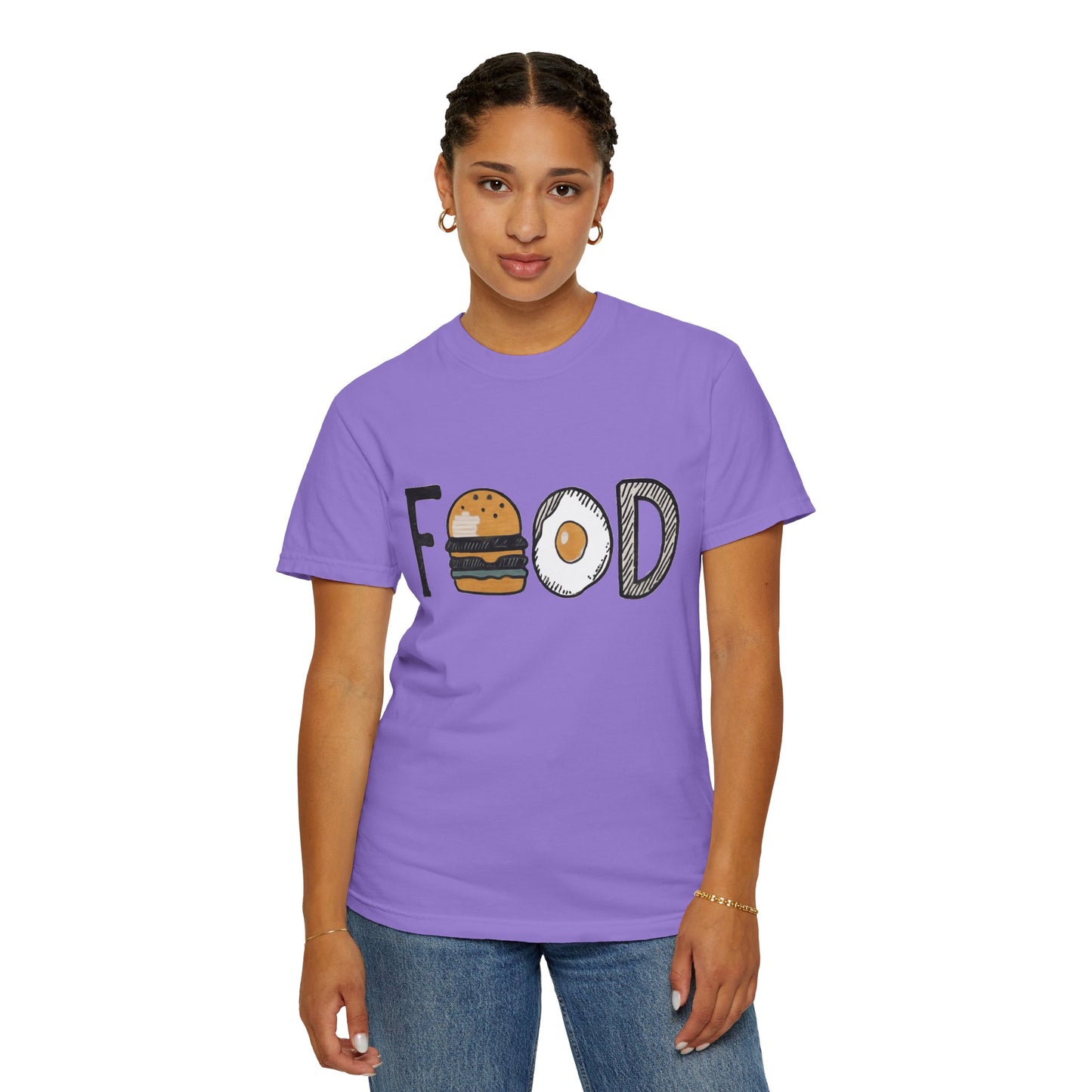 Food Unisex Garment-Dyed T-Shirt | Fun Burger & Egg Graphic