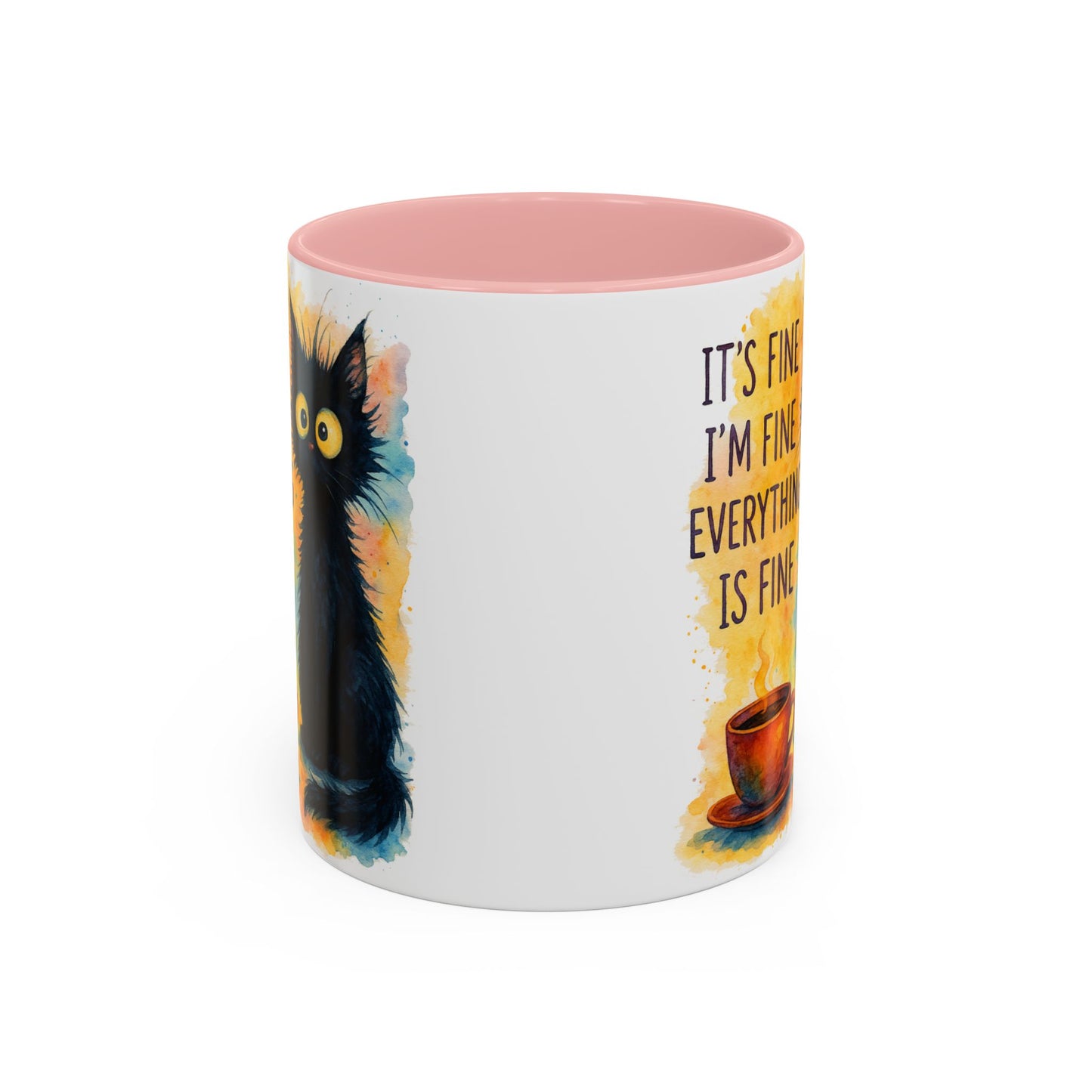Whimsical Cat Accent Coffee Mug - 'It's Fine, I'm Fine, Everything is Fine'