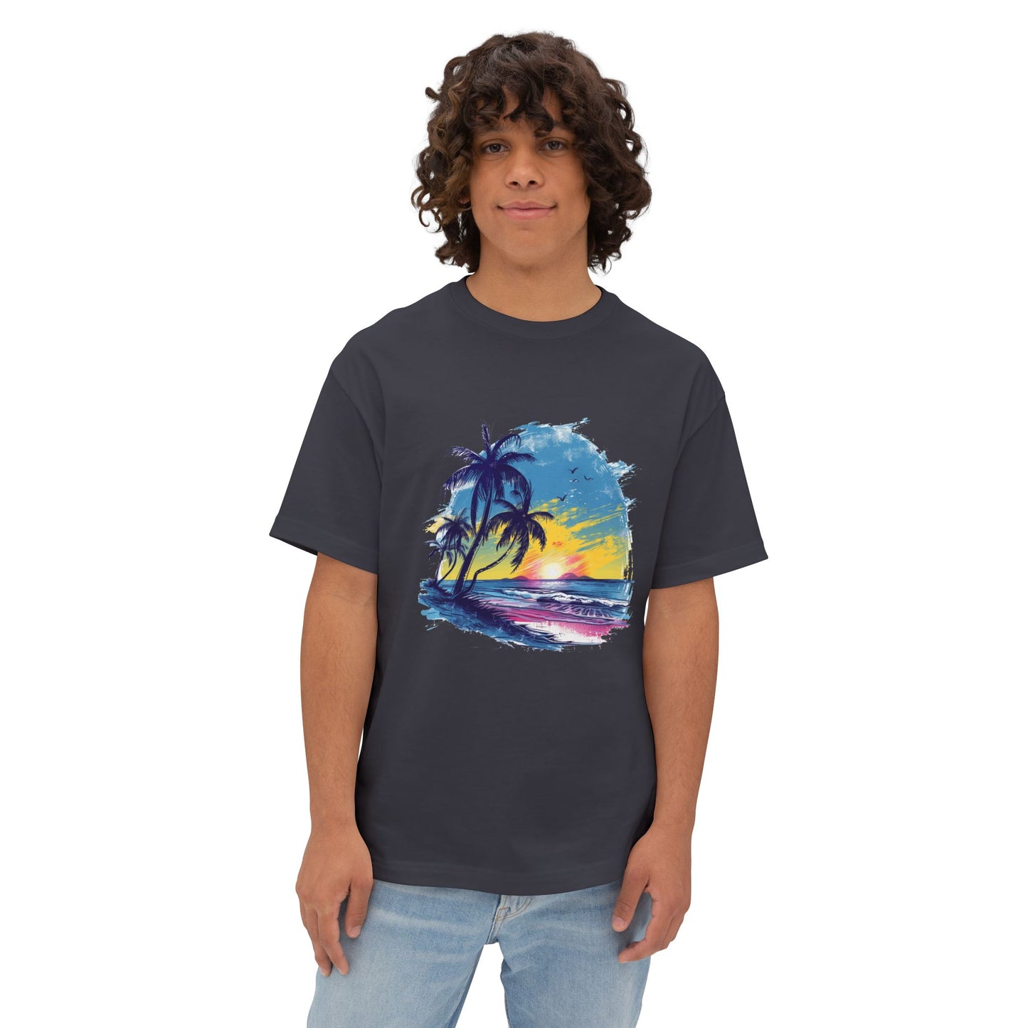 Sunset Beach Vibes Unisex Oversized Boxy Tee