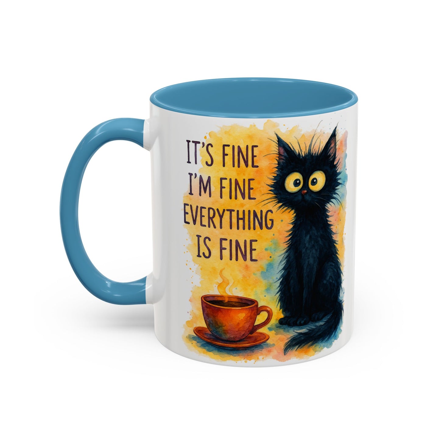 Whimsical Cat Accent Coffee Mug - 'It's Fine, I'm Fine, Everything is Fine'