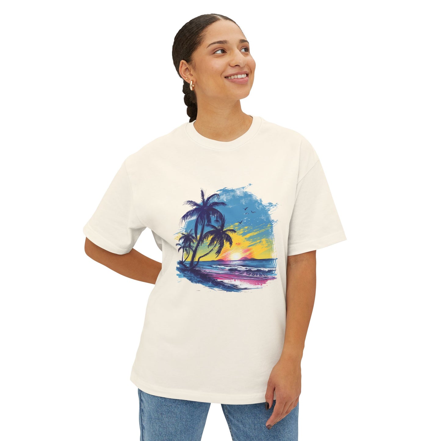 Sunset Beach Vibes Unisex Oversized Boxy Tee