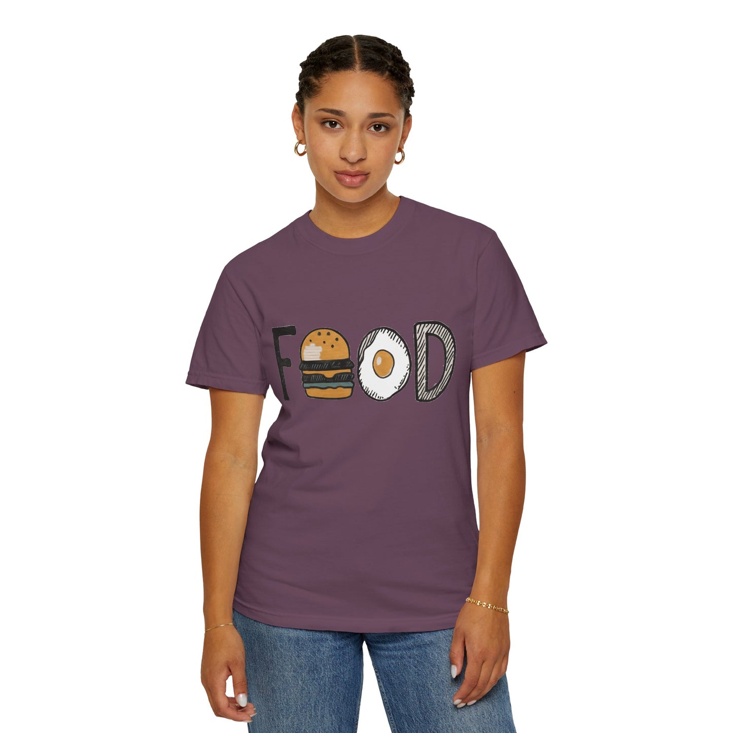 Food Unisex Garment-Dyed T-Shirt | Fun Burger & Egg Graphic