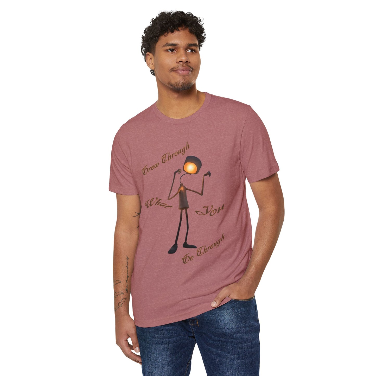 Victory Lamp Unisex Recycled Organic T-Shirt - Eco-Friendly Tee - Grow Through What You Go Through text design