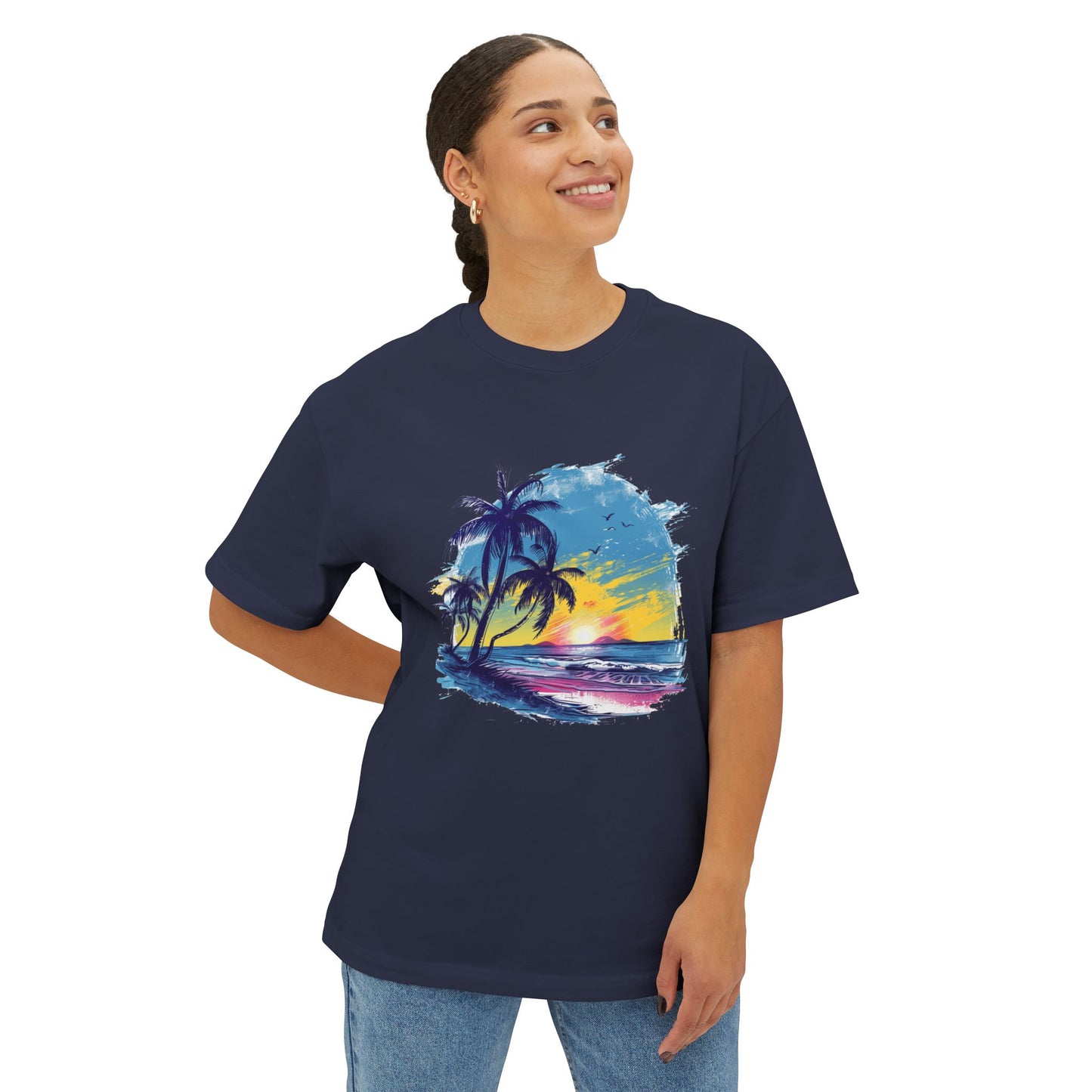 Sunset Beach Vibes Unisex Oversized Boxy Tee