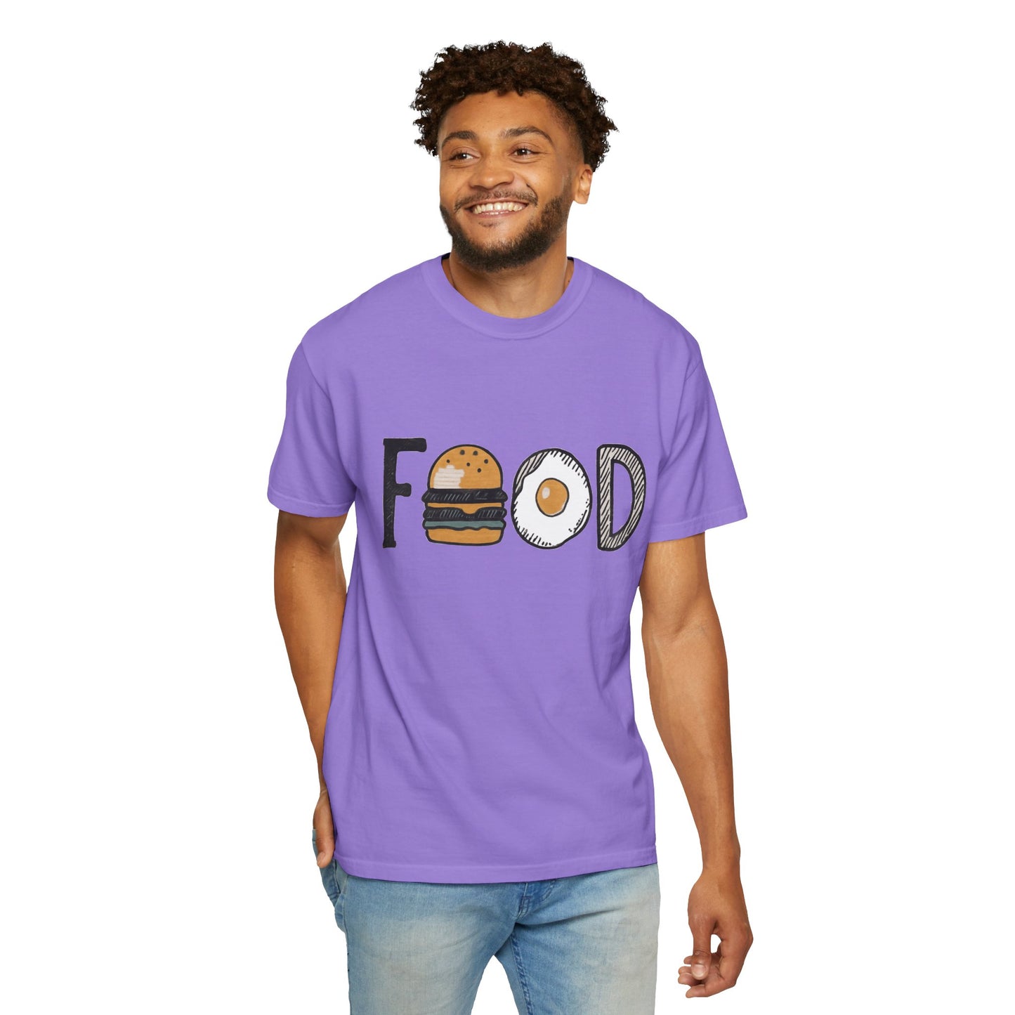 Food Unisex Garment-Dyed T-Shirt | Fun Burger & Egg Graphic