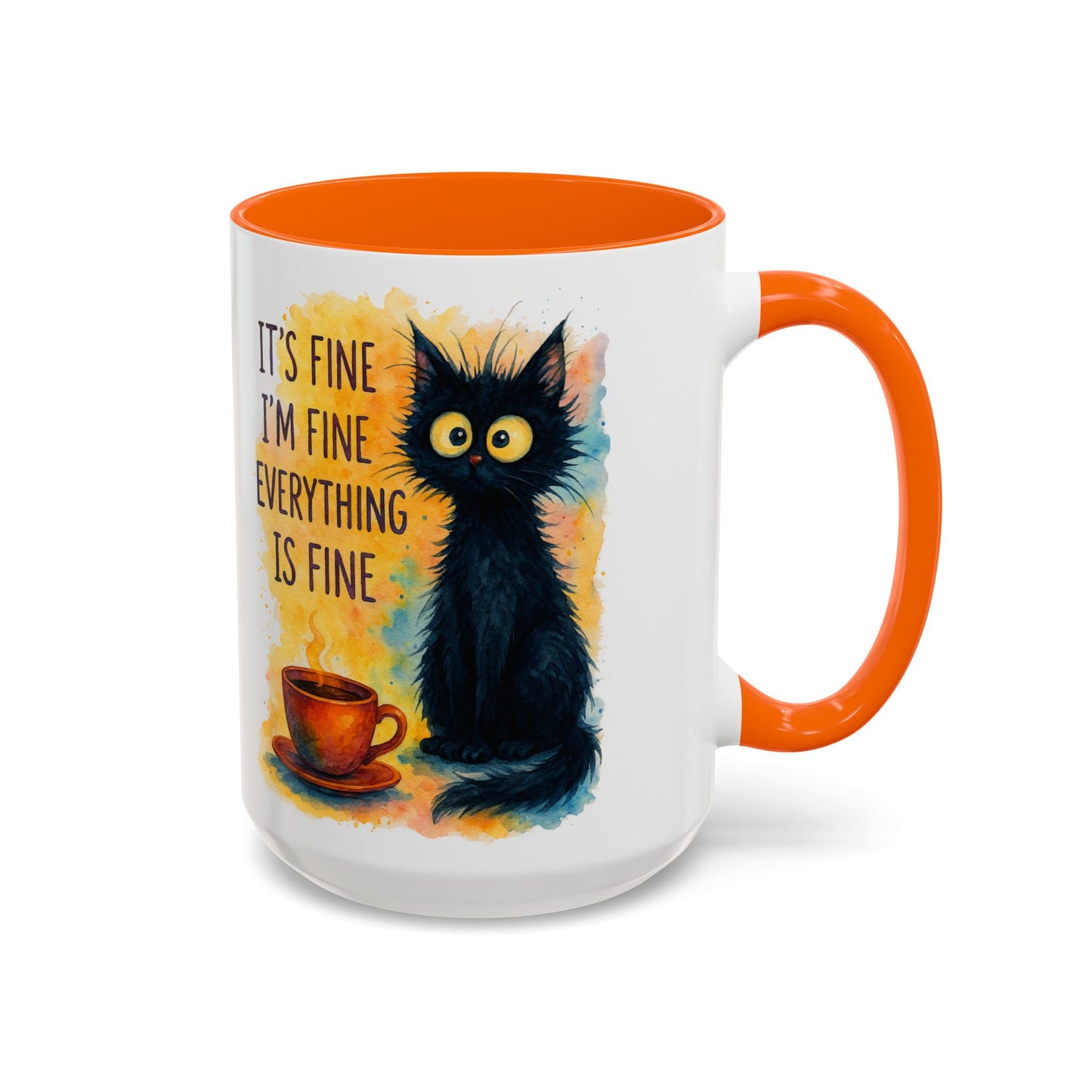 Whimsical Cat Accent Coffee Mug - 'It's Fine, I'm Fine, Everything is Fine'