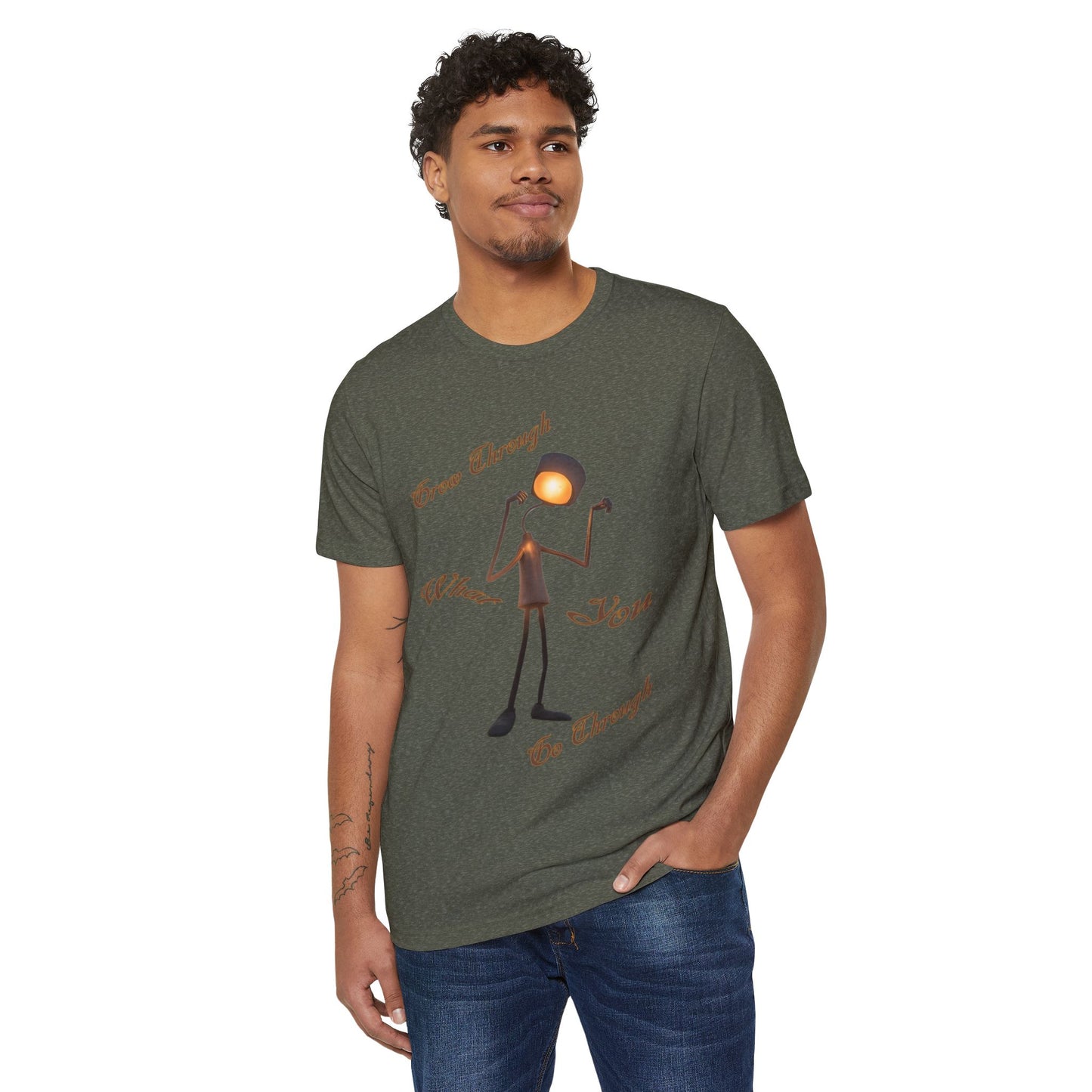 Victory Lamp Unisex Recycled Organic T-Shirt - Eco-Friendly Tee - Grow Through What You Go Through text design