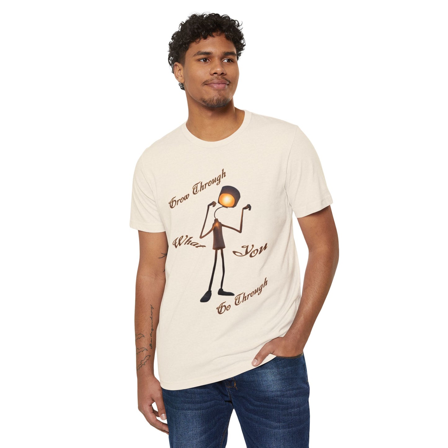 Victory Lamp Unisex Recycled Organic T-Shirt - Eco-Friendly Tee - Grow Through What You Go Through text design