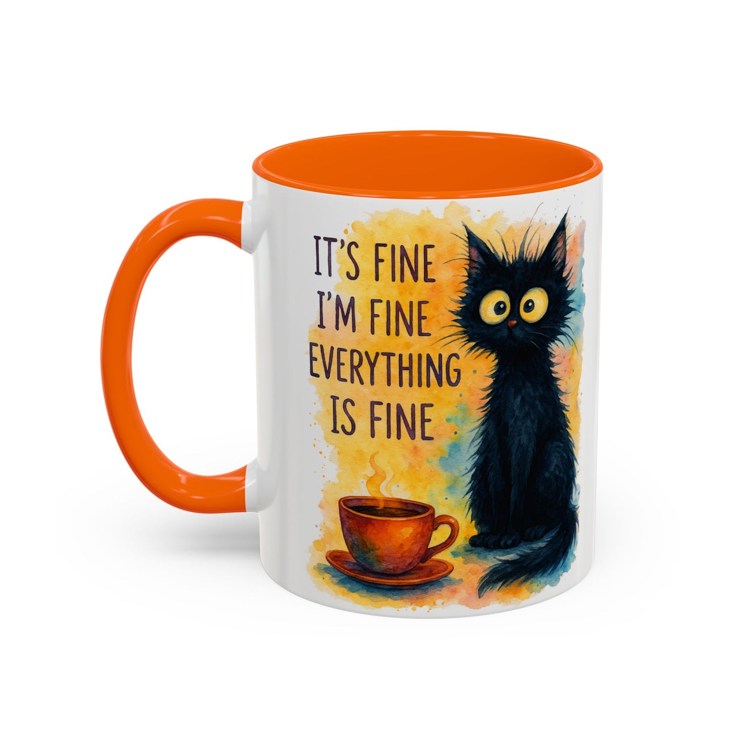 Whimsical Cat Accent Coffee Mug - 'It's Fine, I'm Fine, Everything is Fine'