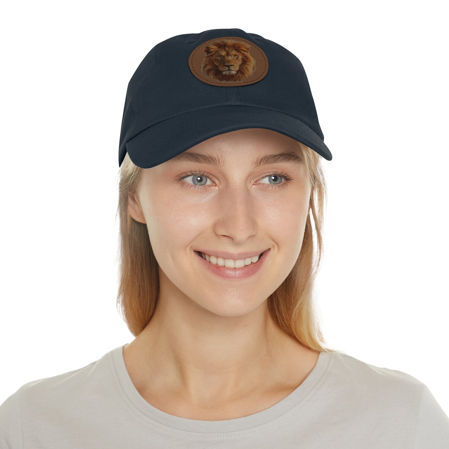 Lion Design Dad Hat with Leather Patch – Stylish Casual Hat for Animal Lovers