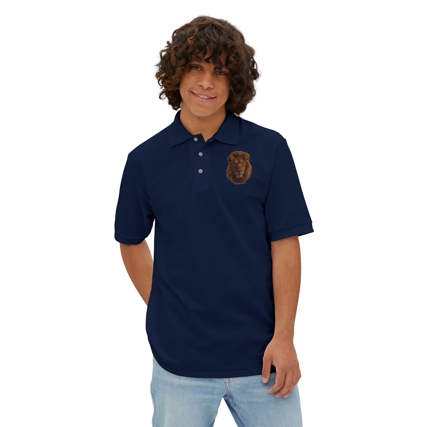 Men's Piqué Polo Striking Lion Design