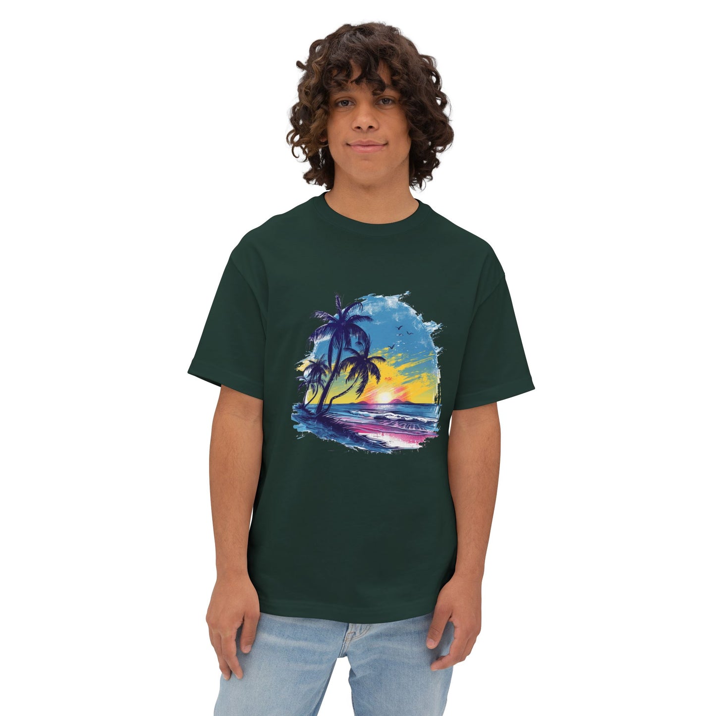 Sunset Beach Vibes Unisex Oversized Boxy Tee