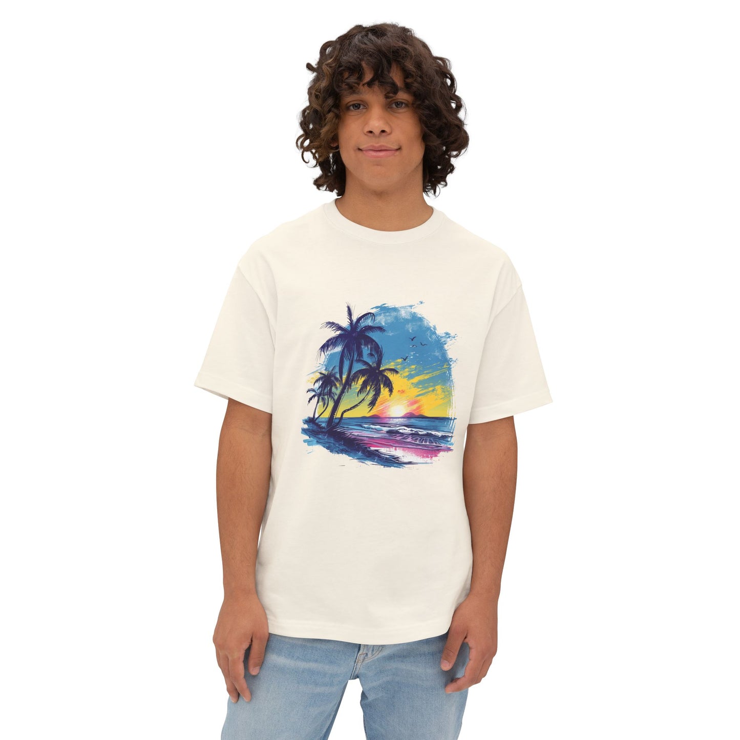 Sunset Beach Vibes Unisex Oversized Boxy Tee