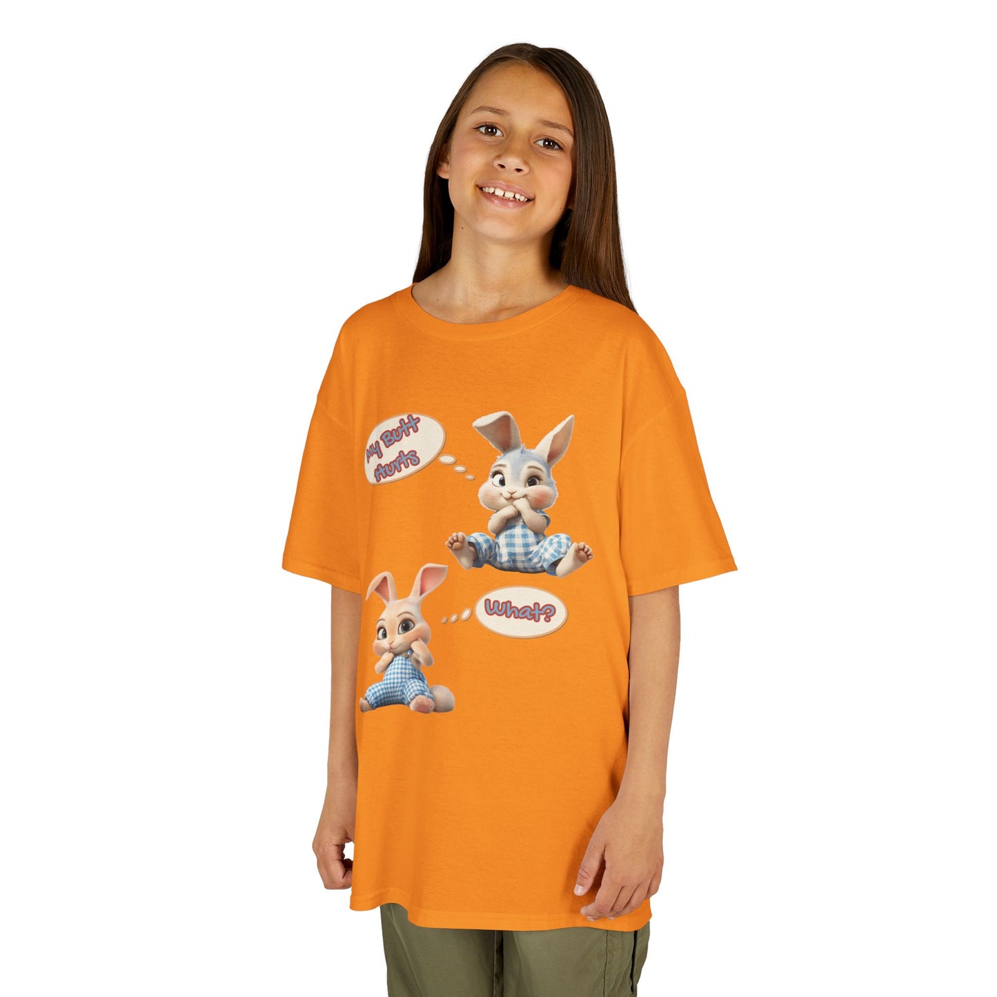 Cute Bunny Youth Heavy Cotton Tee - "My Butt Hurts" Graphic T-Shirt