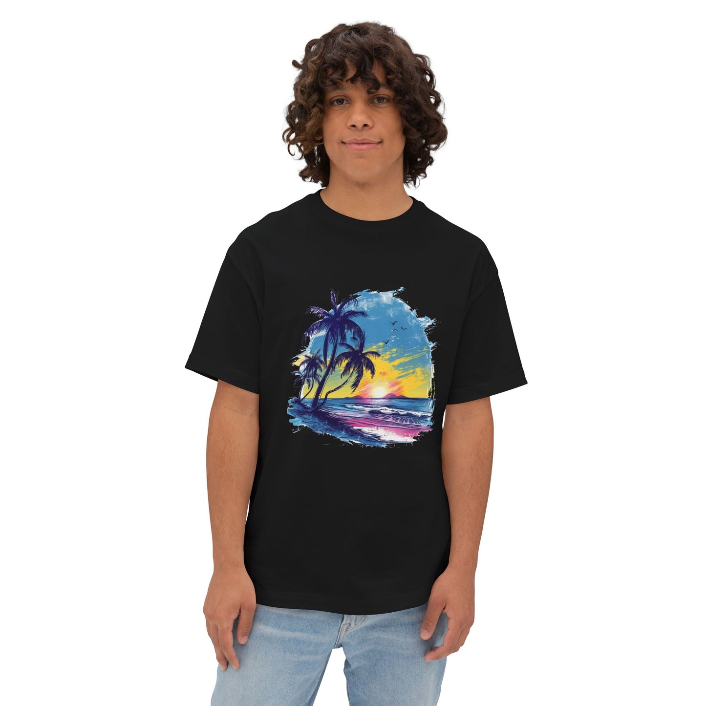 Sunset Beach Vibes Unisex Oversized Boxy Tee