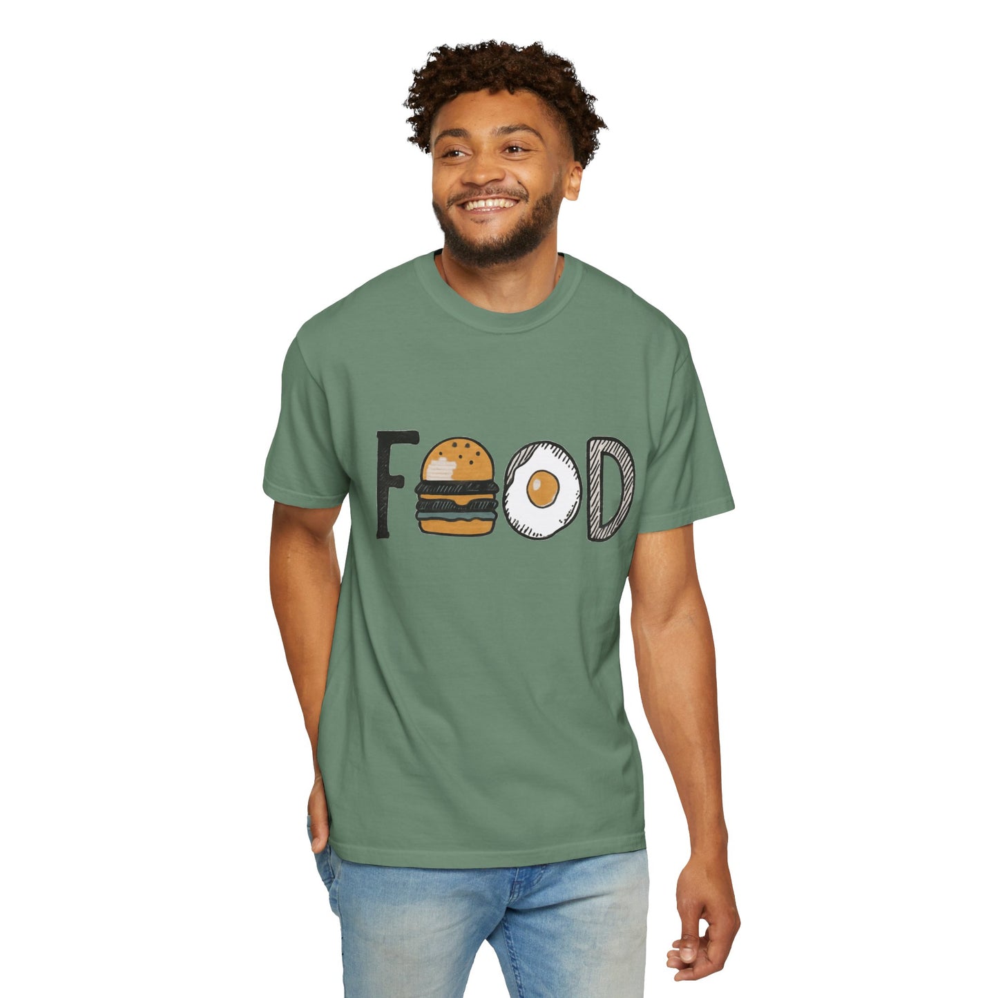 Food Unisex Garment-Dyed T-Shirt | Fun Burger & Egg Graphic