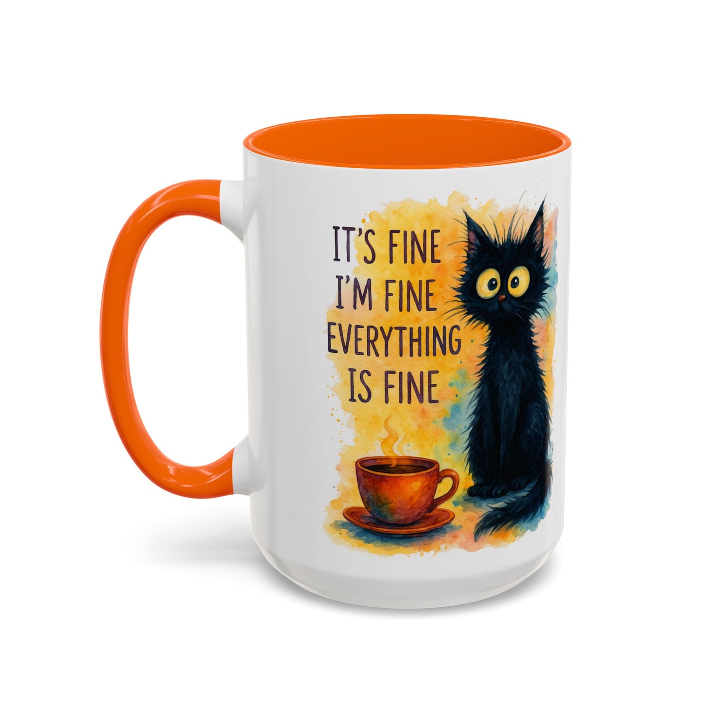 Whimsical Cat Accent Coffee Mug - 'It's Fine, I'm Fine, Everything is Fine'
