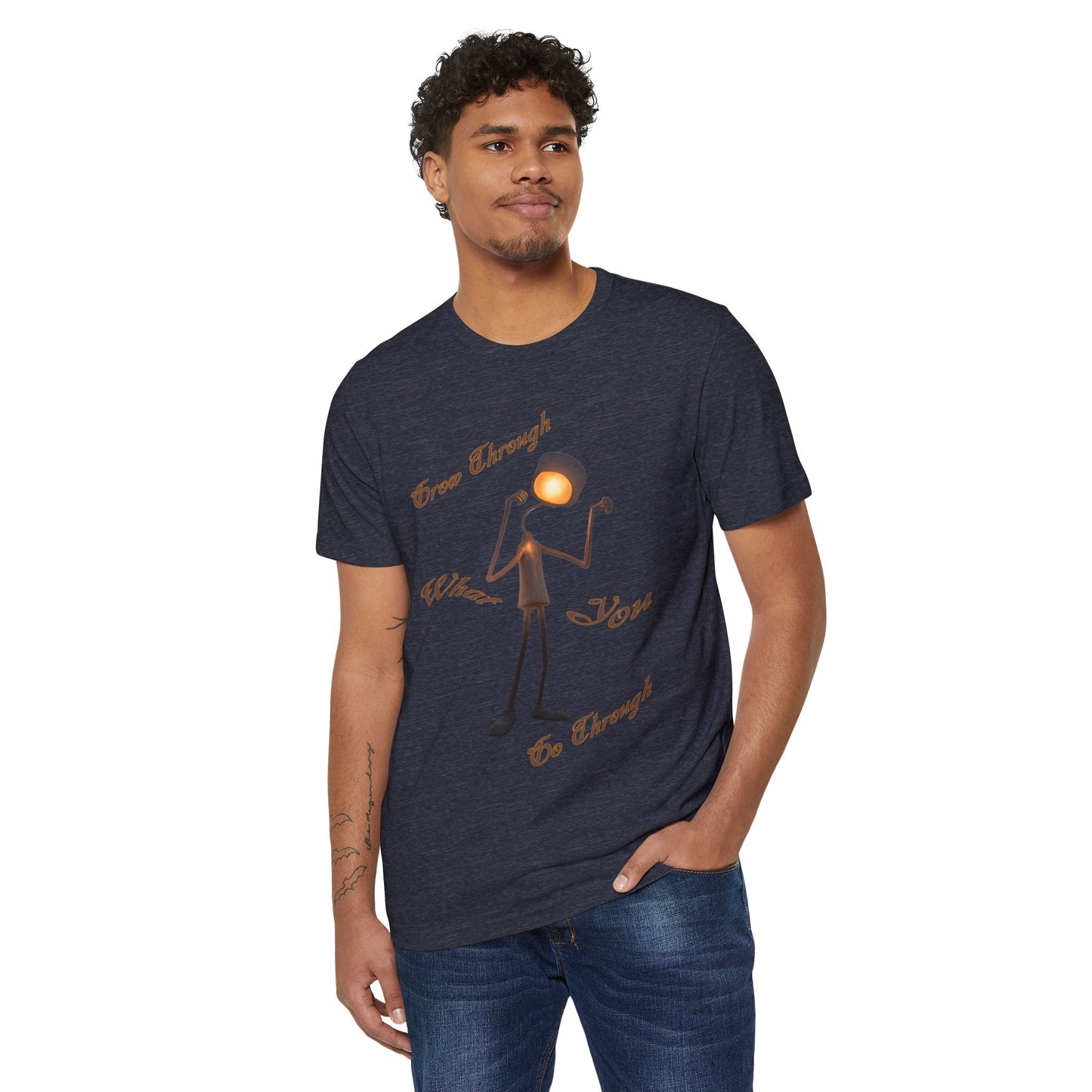 Victory Lamp Unisex Recycled Organic T-Shirt - Eco-Friendly Tee - Grow Through What You Go Through text design