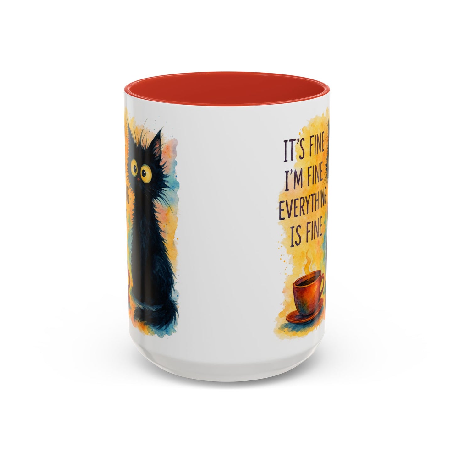 Whimsical Cat Accent Coffee Mug - 'It's Fine, I'm Fine, Everything is Fine'