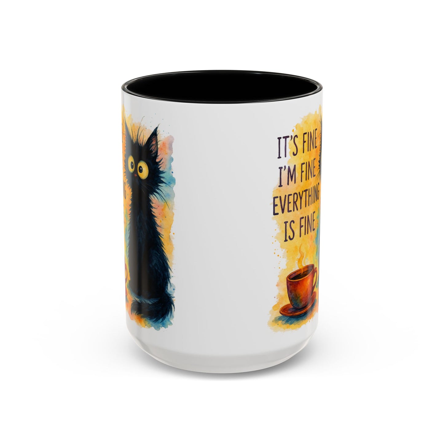 Whimsical Cat Accent Coffee Mug - 'It's Fine, I'm Fine, Everything is Fine'