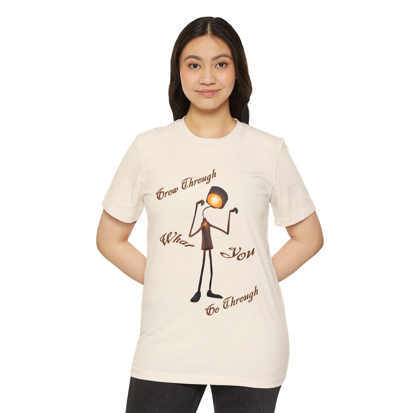 Victory Lamp Unisex Recycled Organic T-Shirt - Eco-Friendly Tee - Grow Through What You Go Through text design
