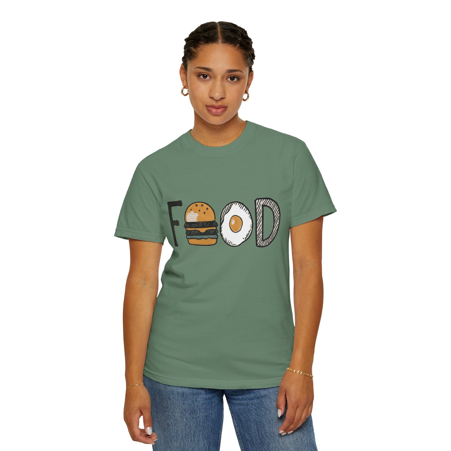 Food Unisex Garment-Dyed T-Shirt | Fun Burger & Egg Graphic