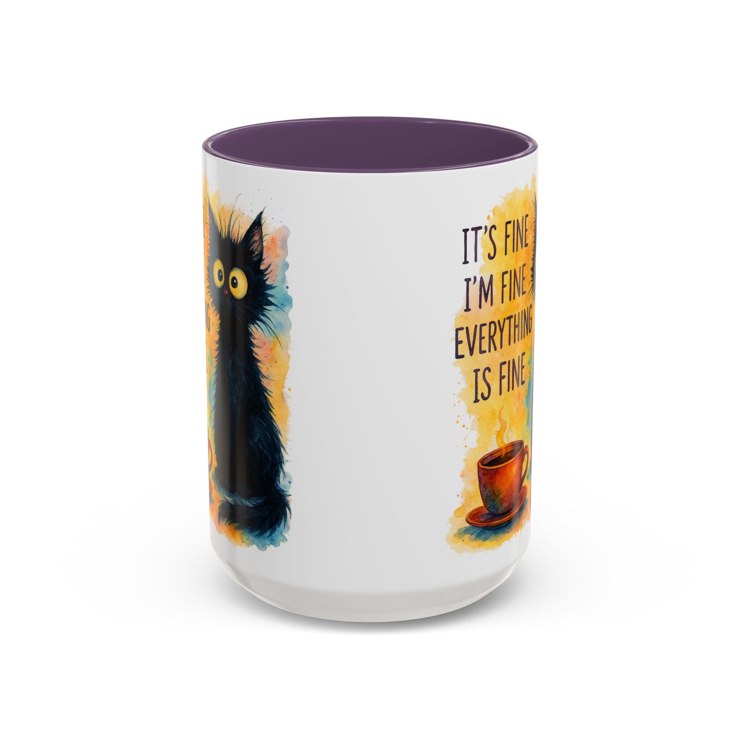 Whimsical Cat Accent Coffee Mug - 'It's Fine, I'm Fine, Everything is Fine'