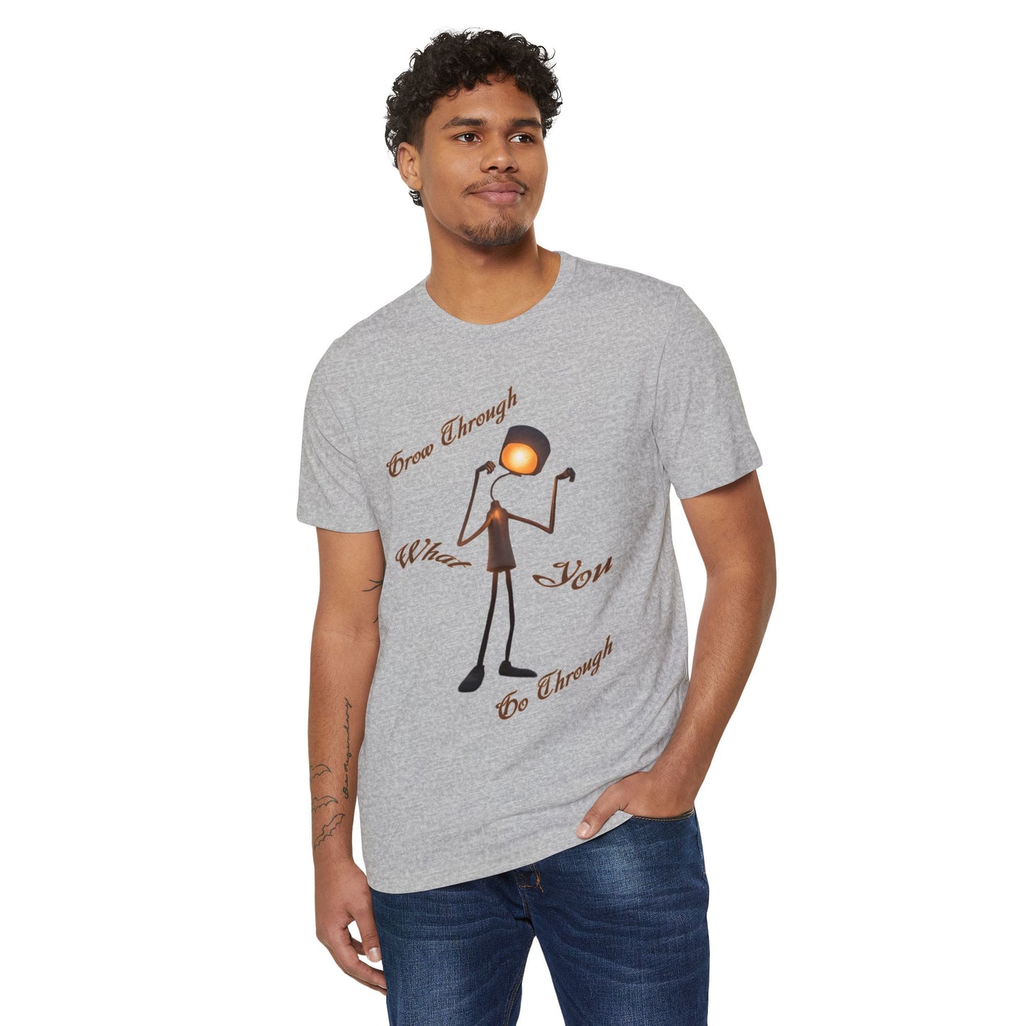 Victory Lamp Unisex Recycled Organic T-Shirt - Eco-Friendly Tee - Grow Through What You Go Through text design