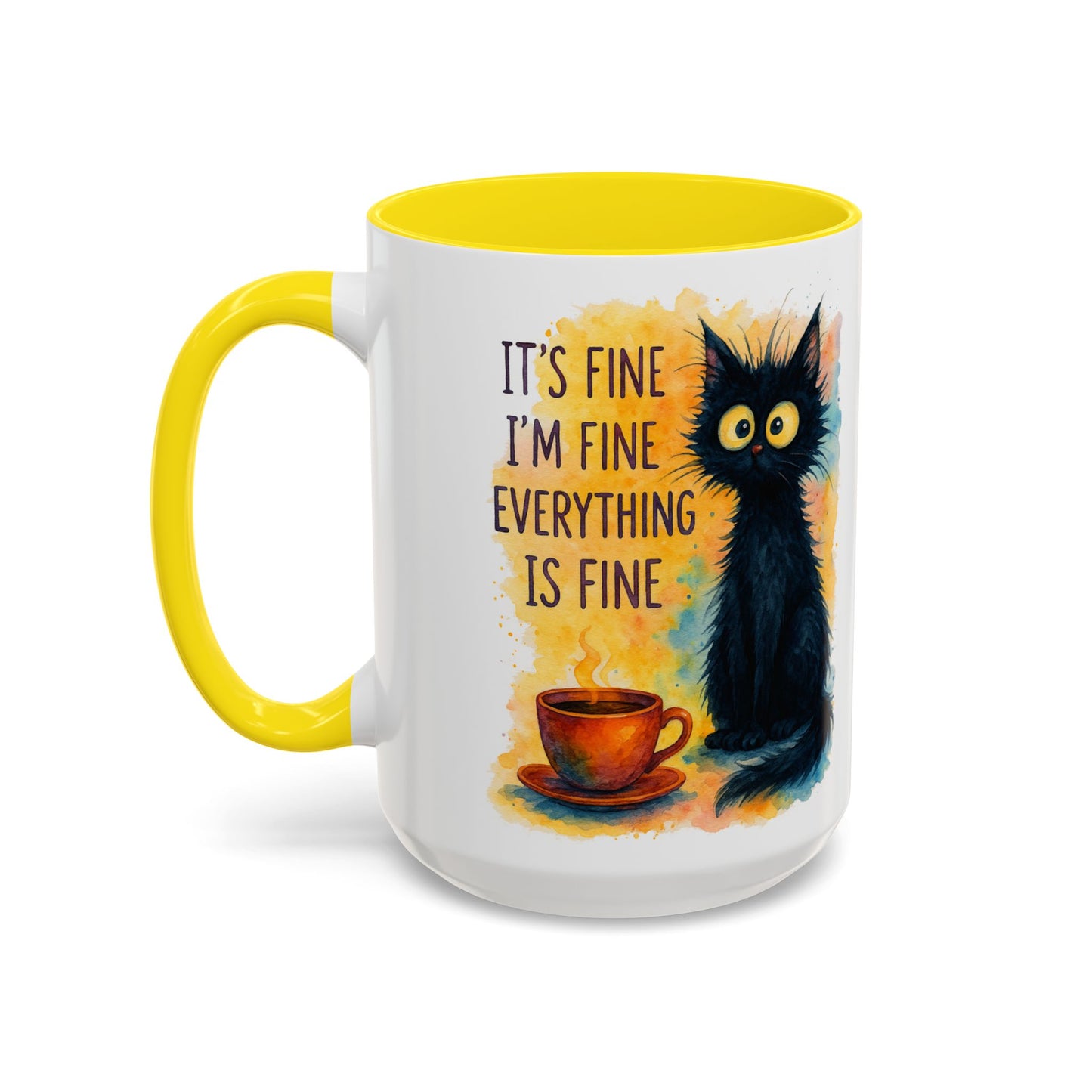 Whimsical Cat Accent Coffee Mug - 'It's Fine, I'm Fine, Everything is Fine'