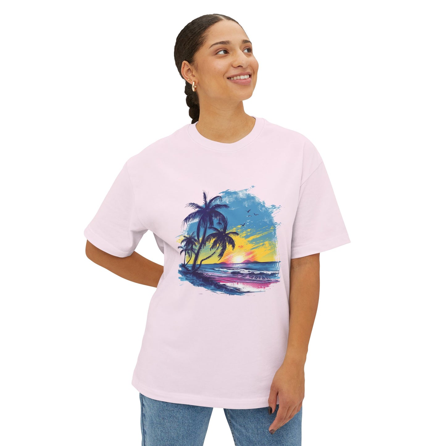 Sunset Beach Vibes Unisex Oversized Boxy Tee